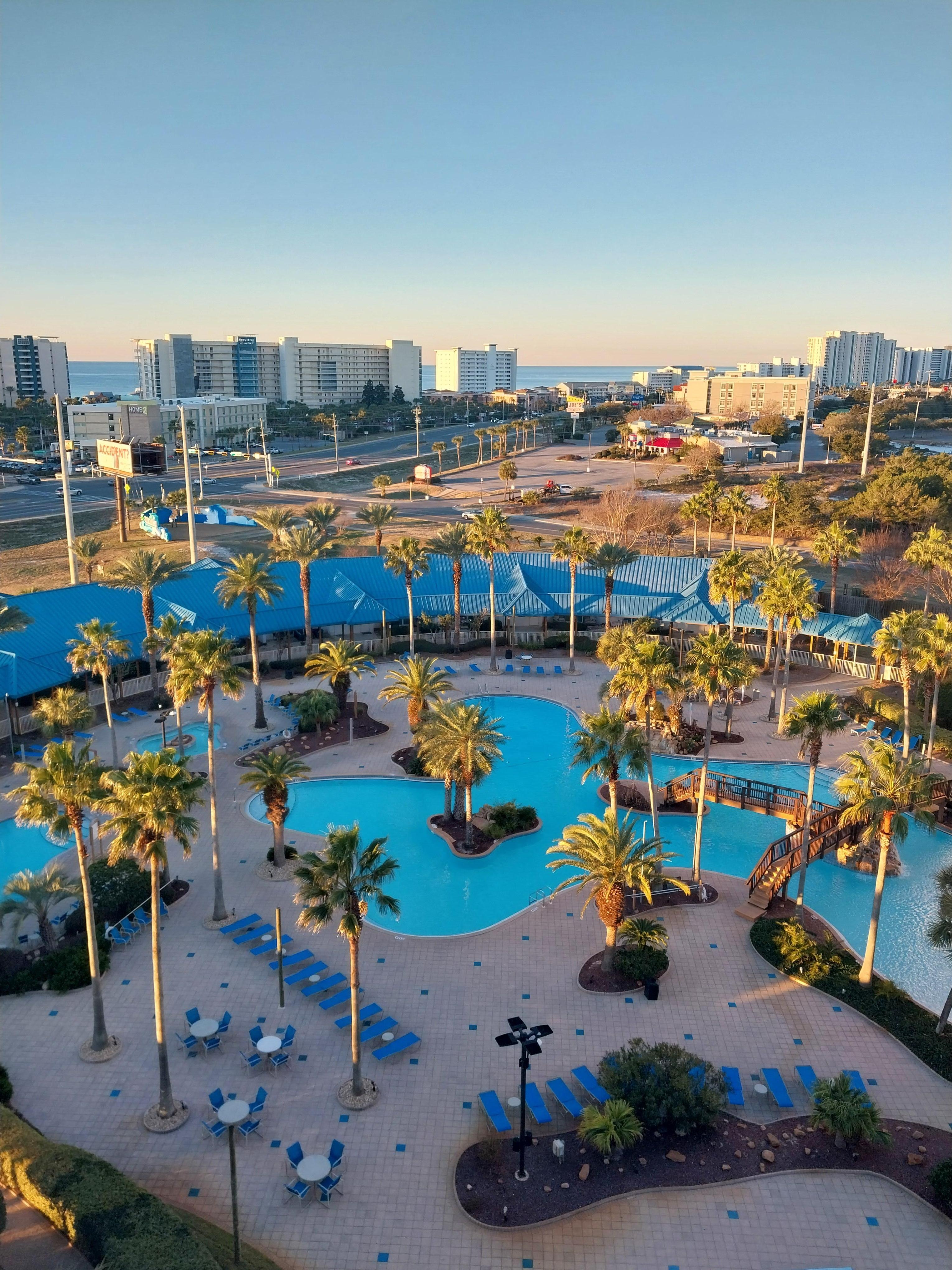 Daytime view of pools from our balcony