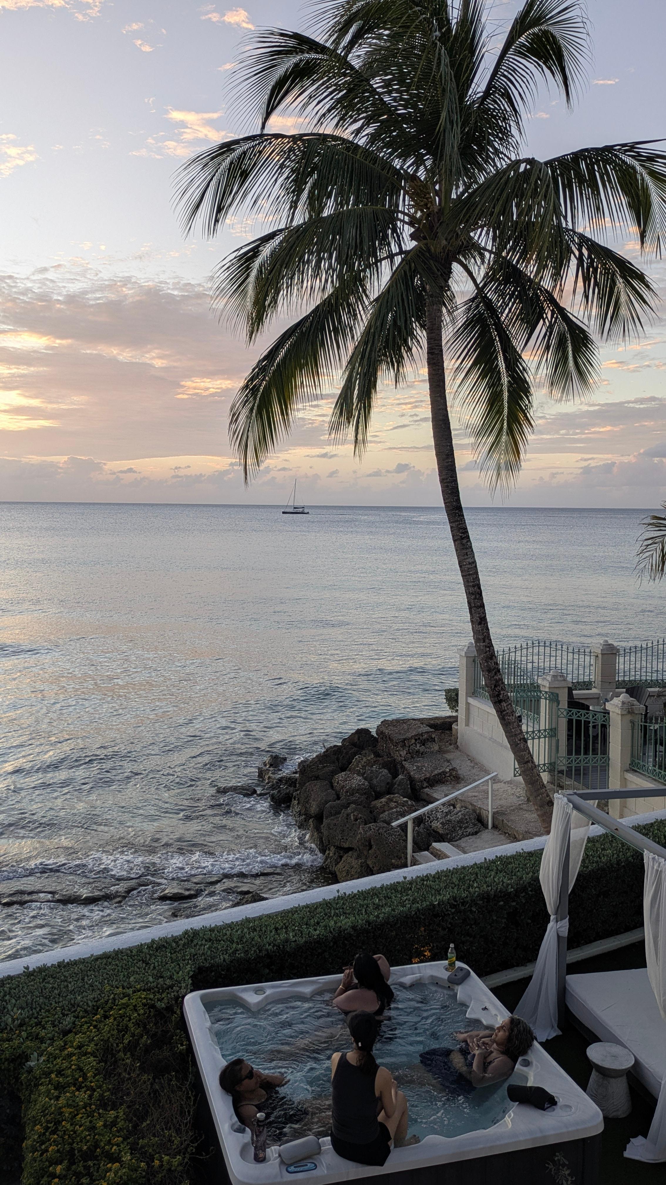 Enjoying the sunset in the hot tub - the water is the perfect temperature!