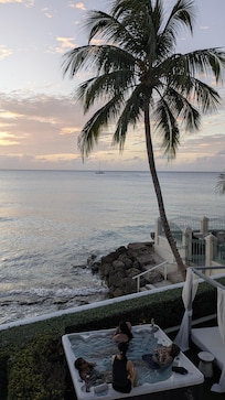 Enjoying the sunset in the hot tub - the water is the perfect temperature!