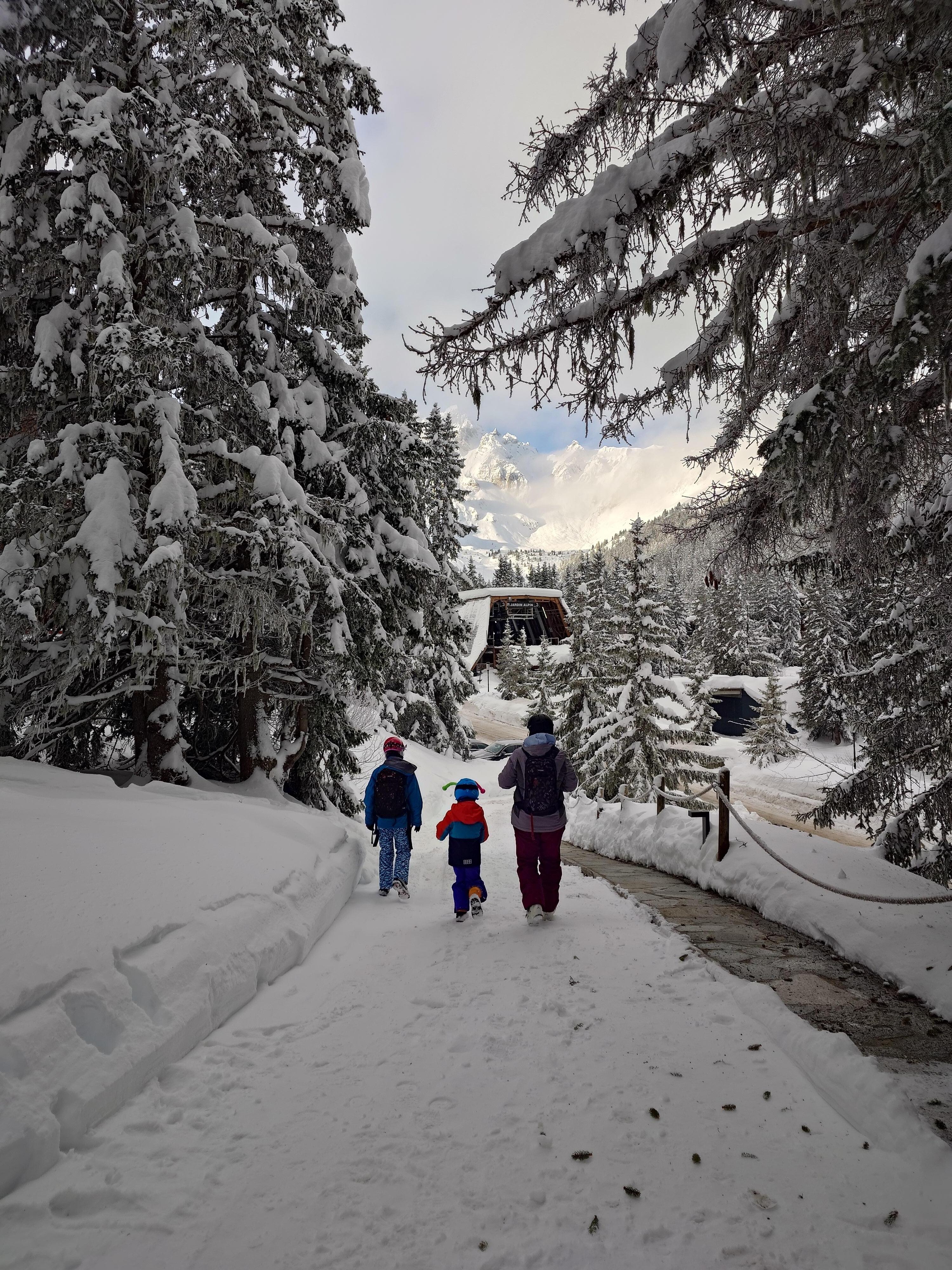 Walk down to Jardin de Alpin G3 lift station from the apartment. Heavy snow all week and the path is clear most of the time 