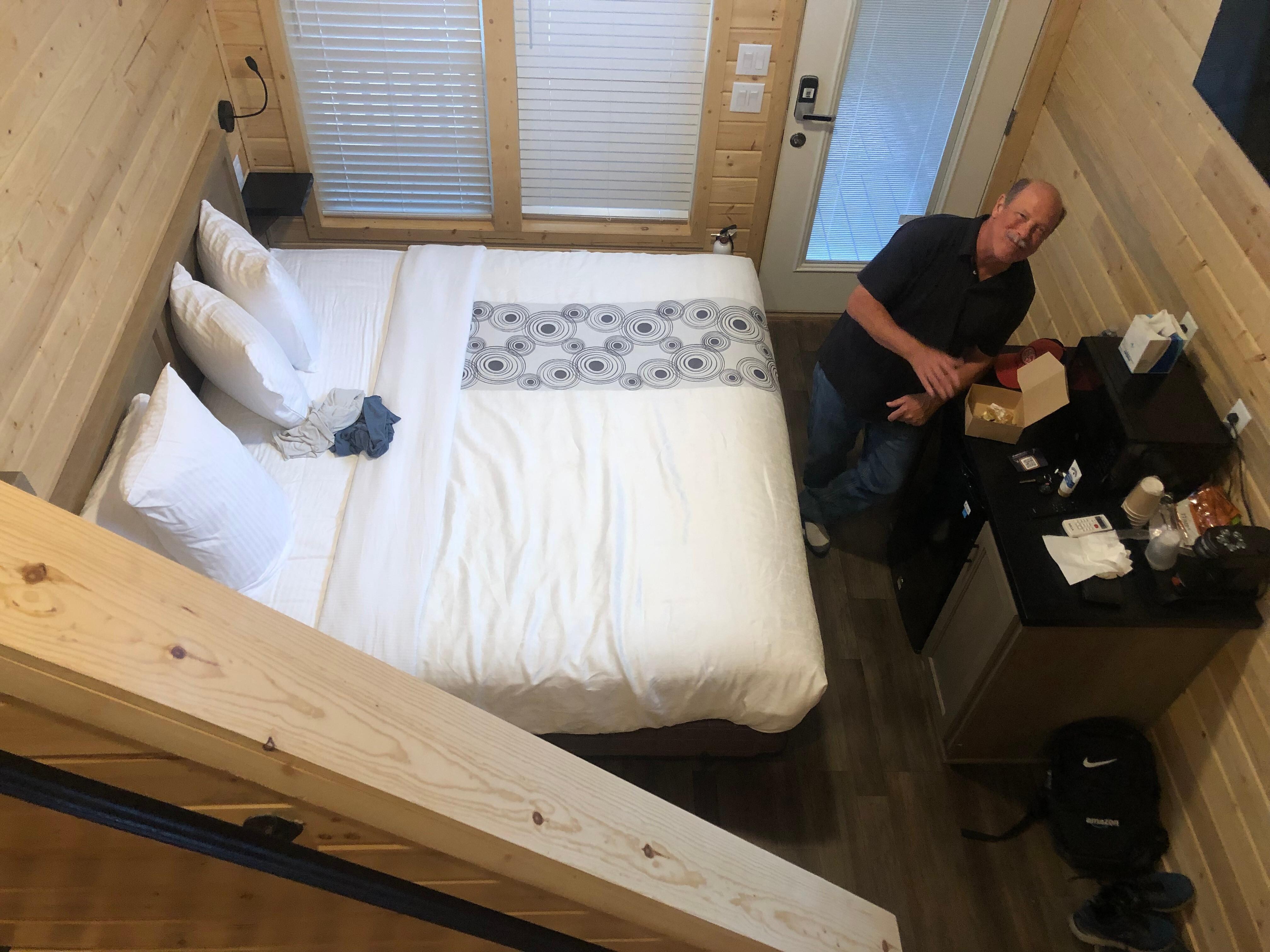View from loft down to one bedroom. 