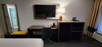 Desk, refrig, micro, full length mirror, TV with plenty channel selection.