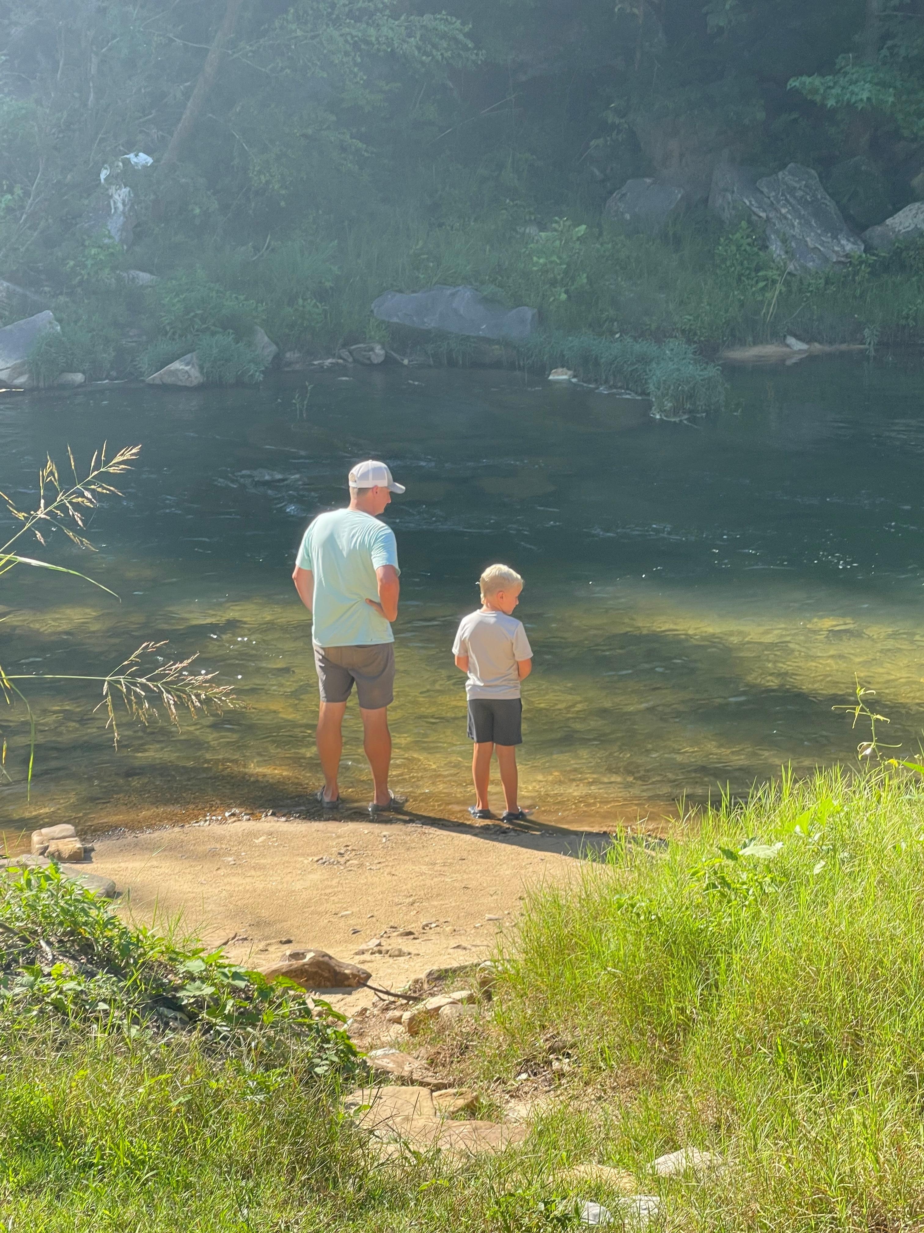 Dad and son admiring the beauty of Arkansas!