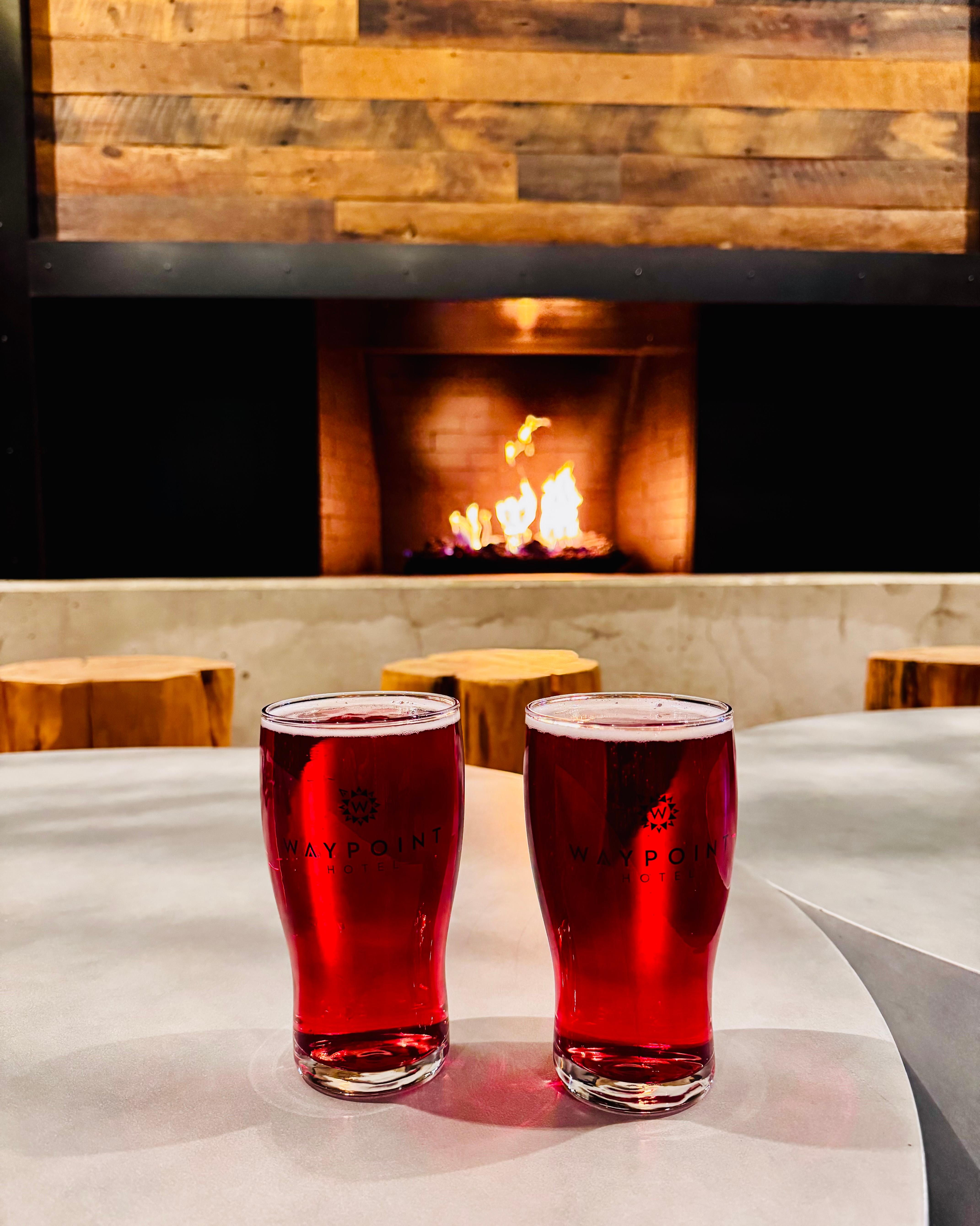 Enjoying our ciders in the lobby. A gorgeous and cozy area.