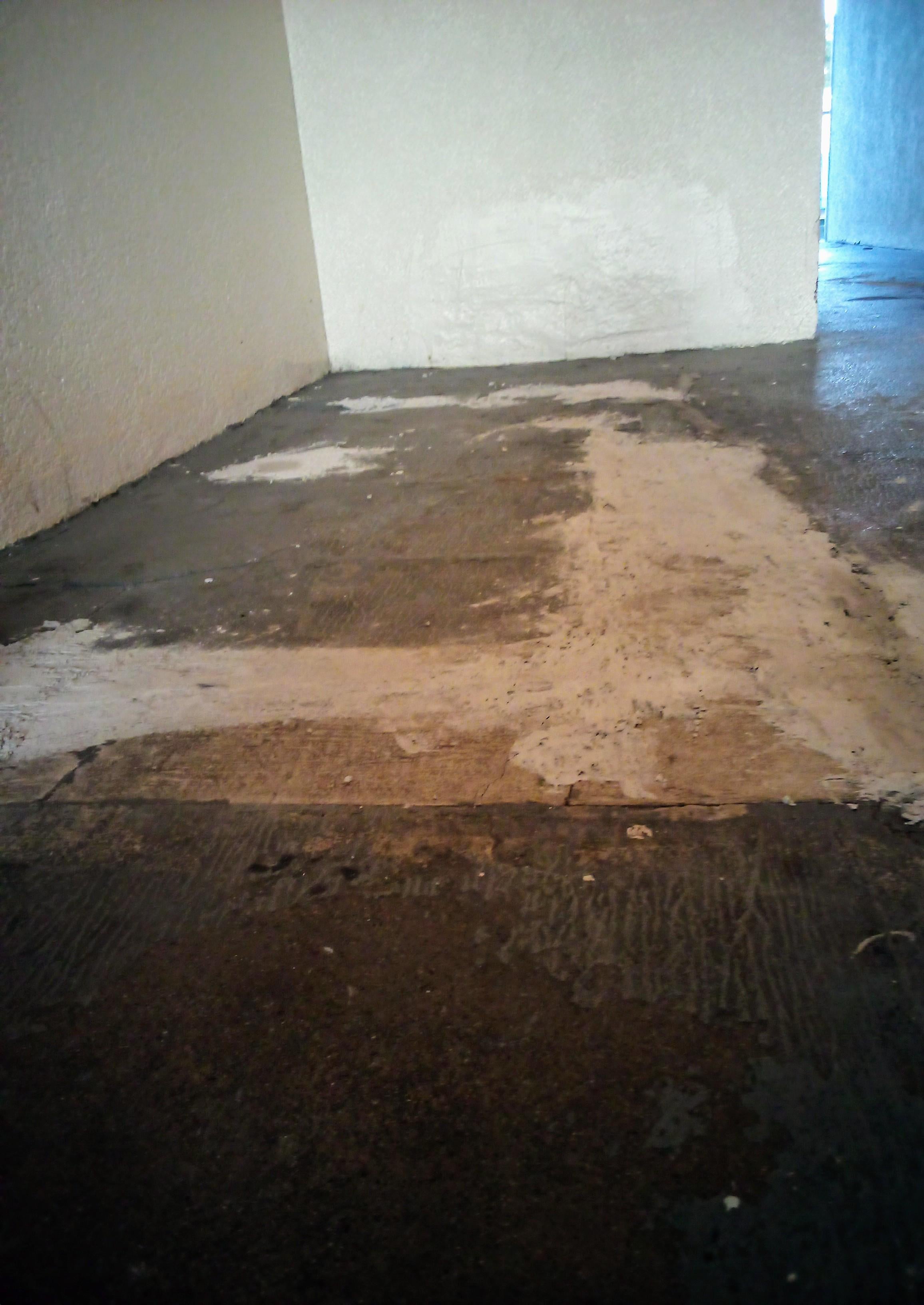 Top of stairs, pile of cement