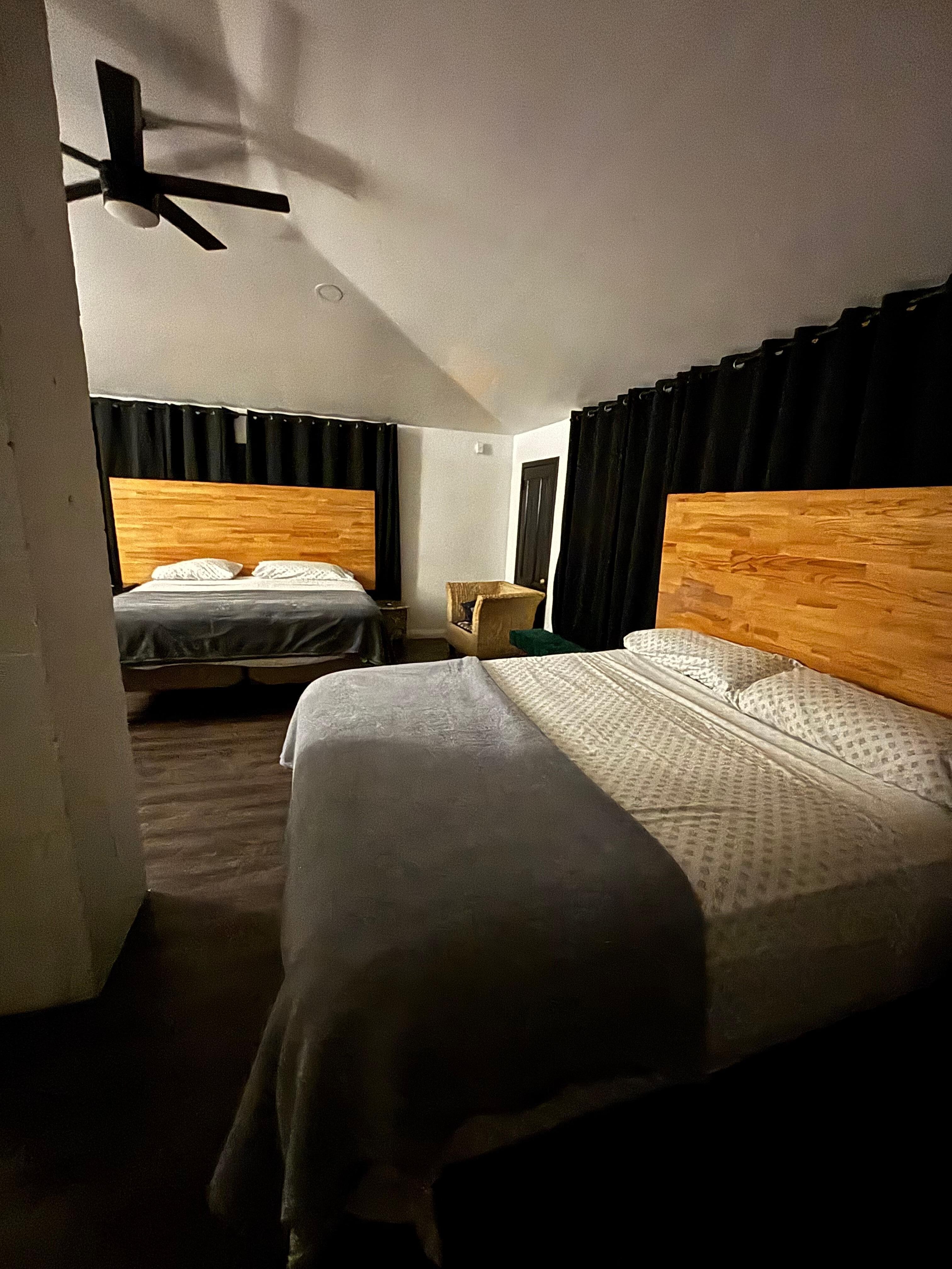 Apparently I only took one picture.  This is the upstairs room. There is one window without any curtains. My granddaughters were mindful of where they changed their closes. 