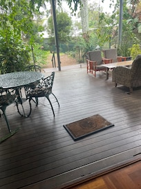 Beautiful Veranda, bird life and plants of every kind.