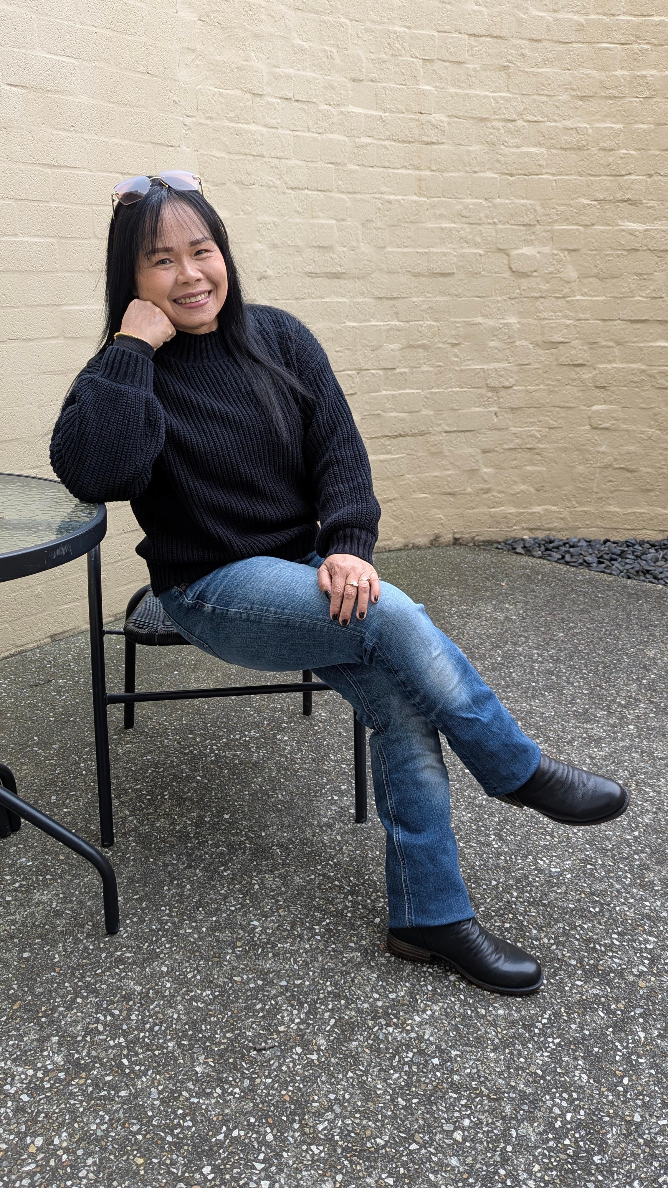 My partner enjoying a quiet moment in the private courtyard 😉