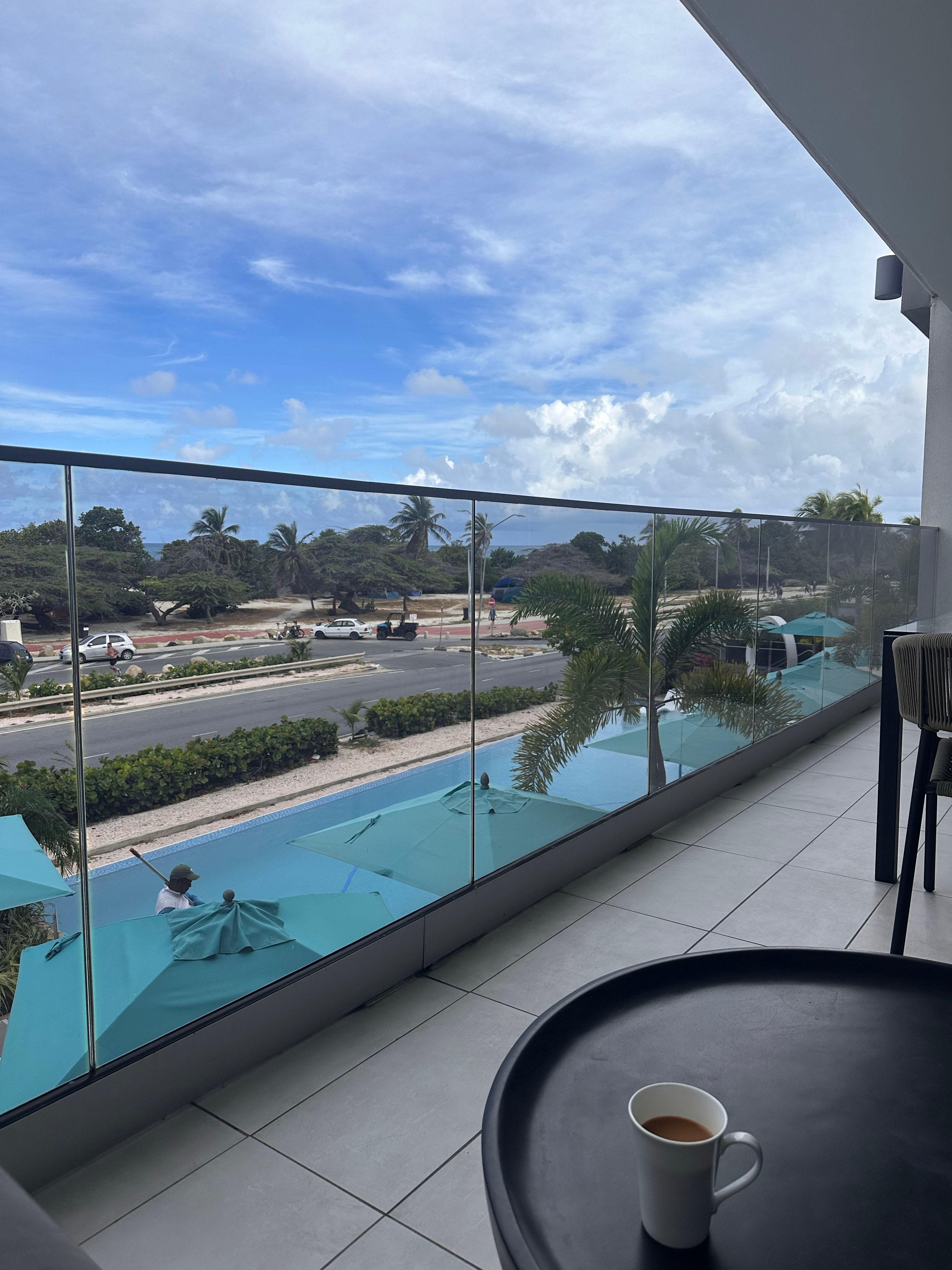 Morning coffee on the private balcony. 