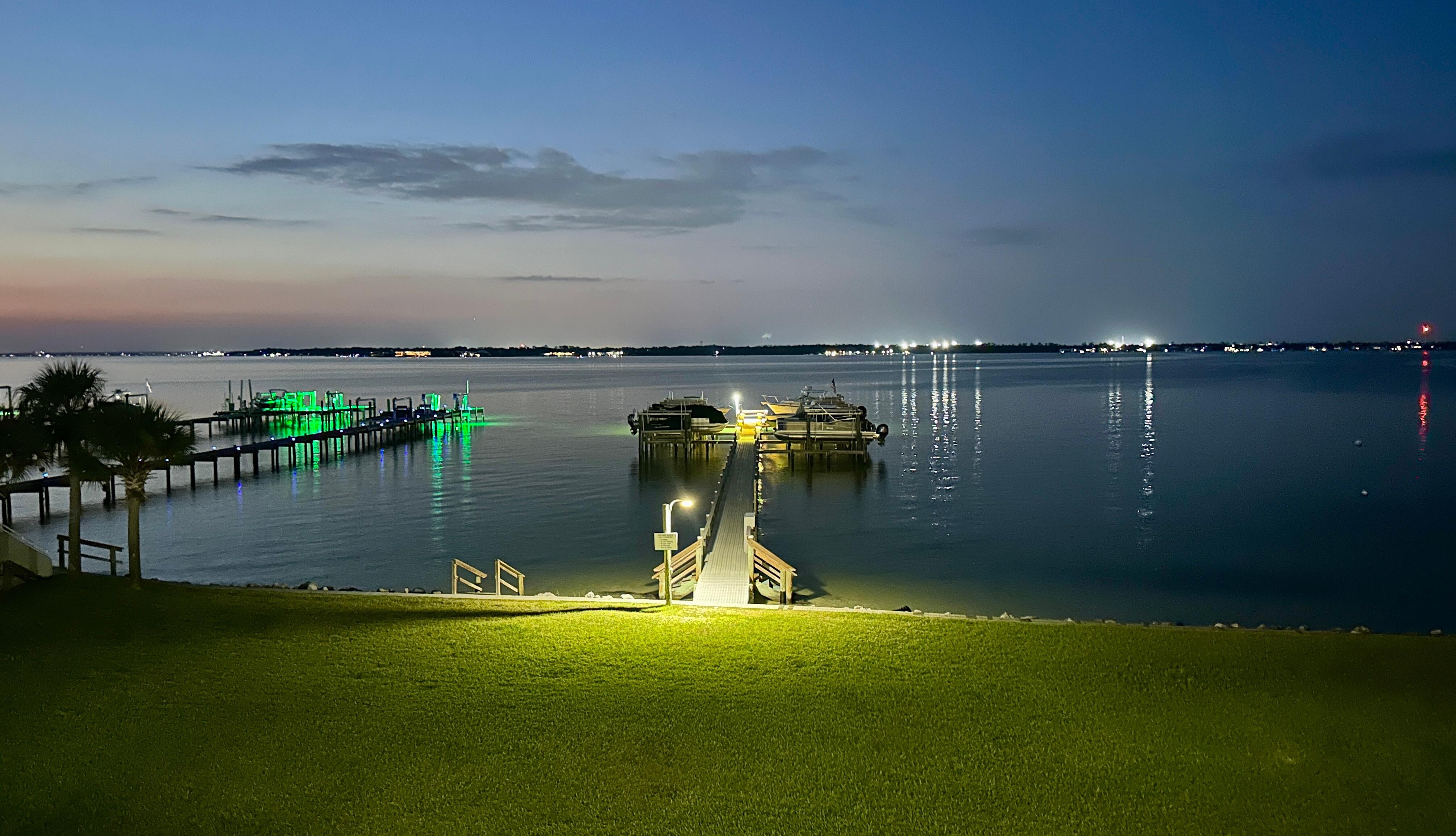 Bay view from balcony at night
