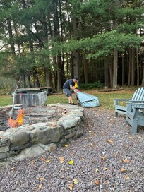 Helping dad pull the wood