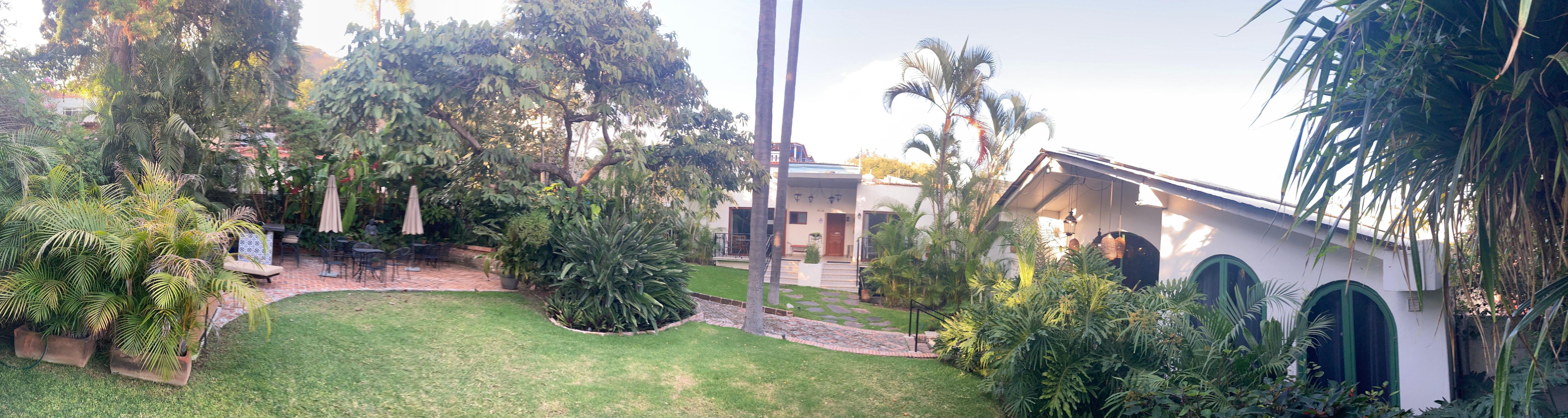 Panorama of back garden. 