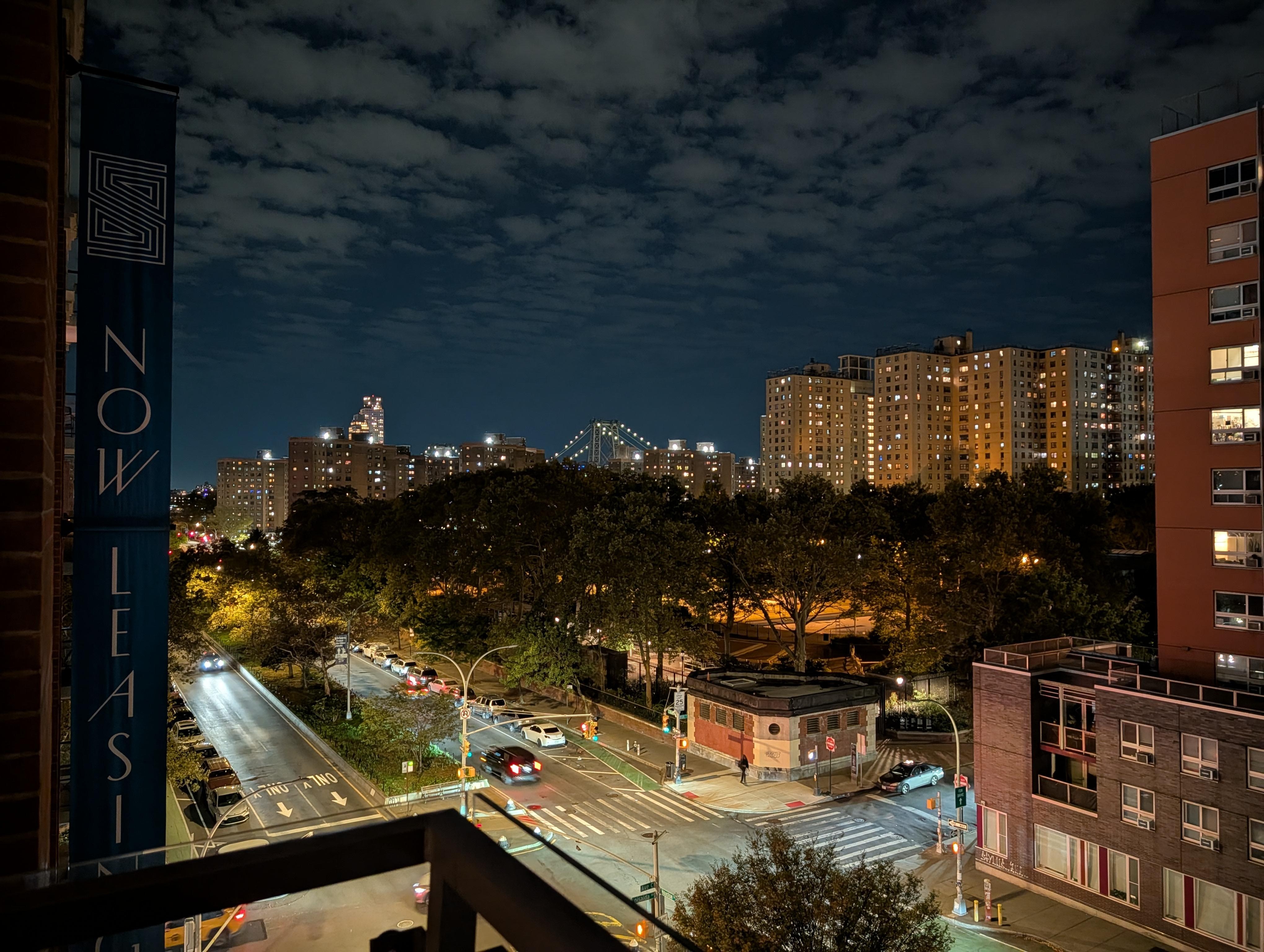 View out towards the Williamsburg Bridge from the balcony.