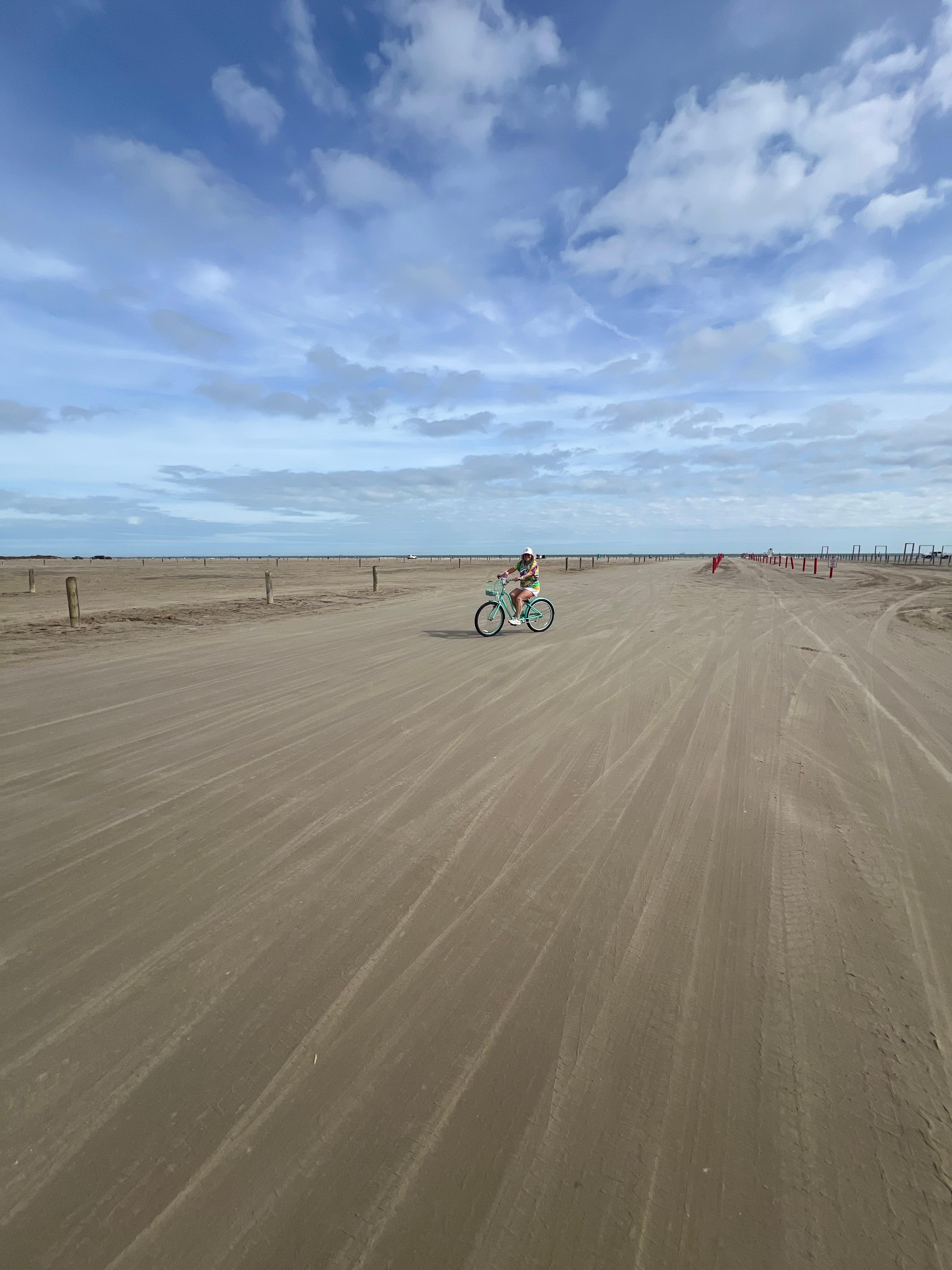 Biking to the beach.