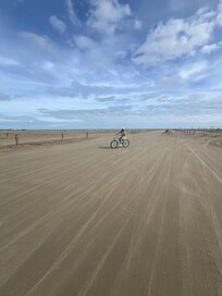Biking to the beach.