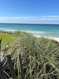 Short walk to crystal clear water and white sand
