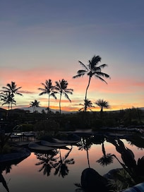 View of pool at sunrise.