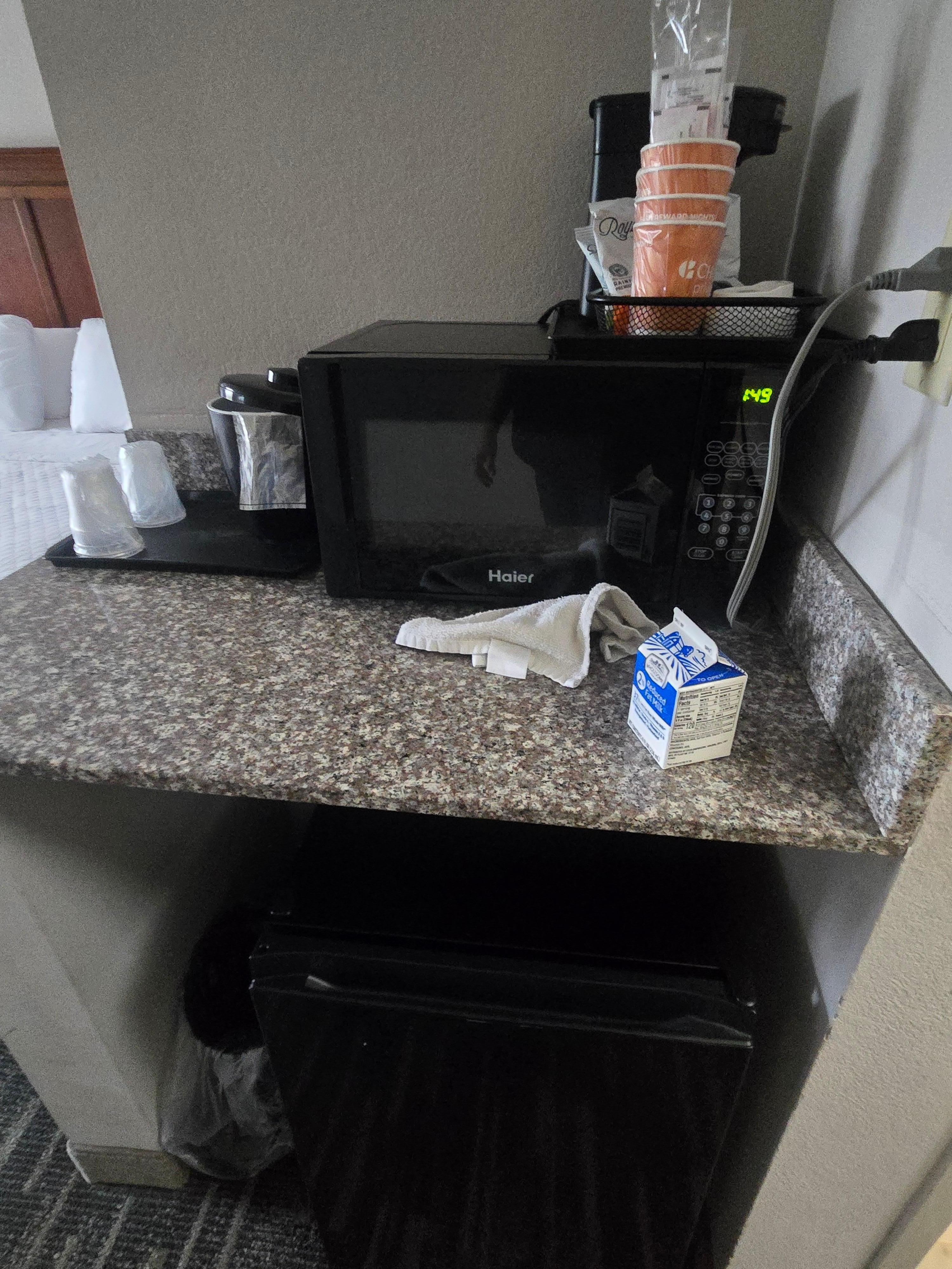 This was here as soon as I opened the door. A wet washcloth and milk.