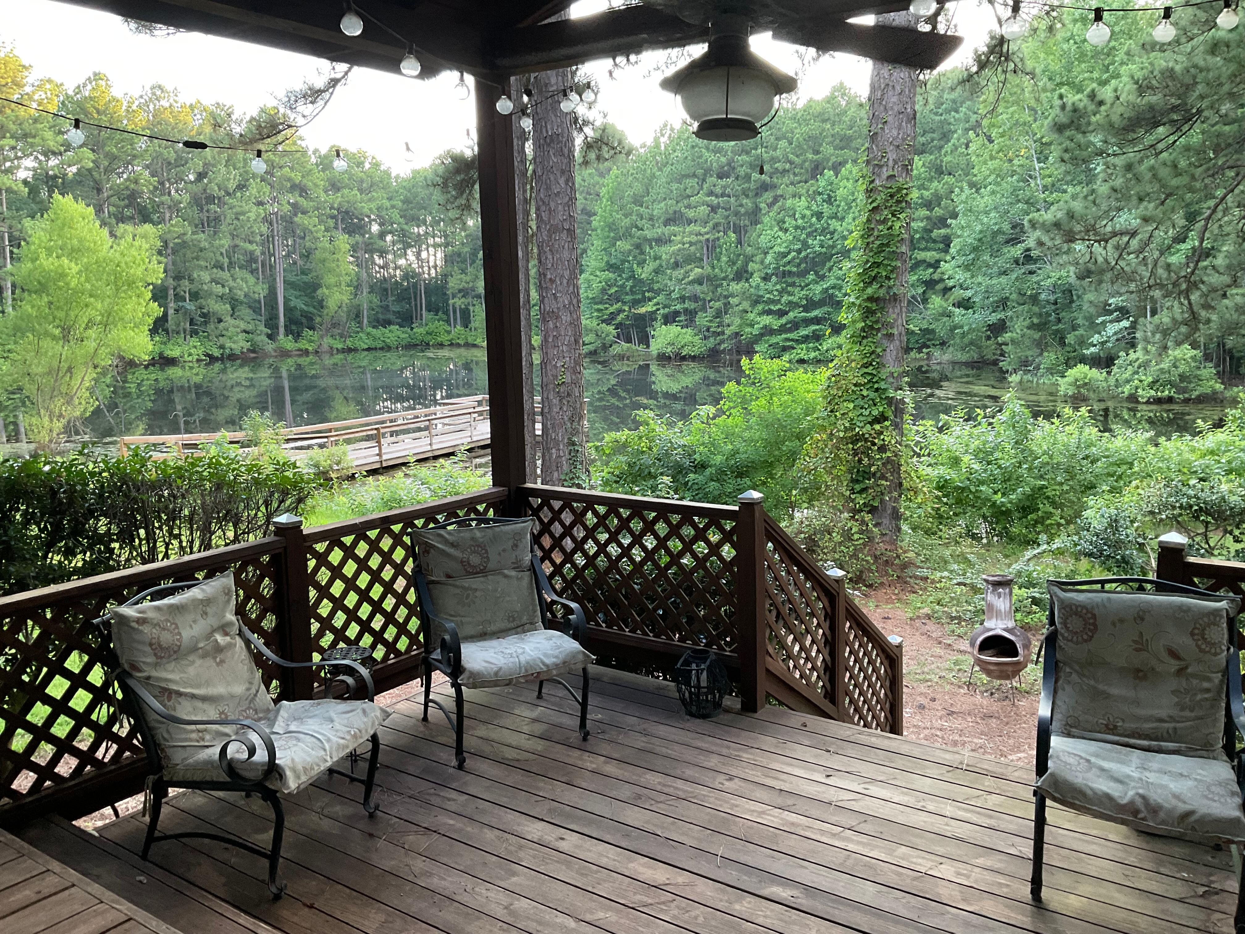 They turned on the ceiling fans and sat on their back deck.