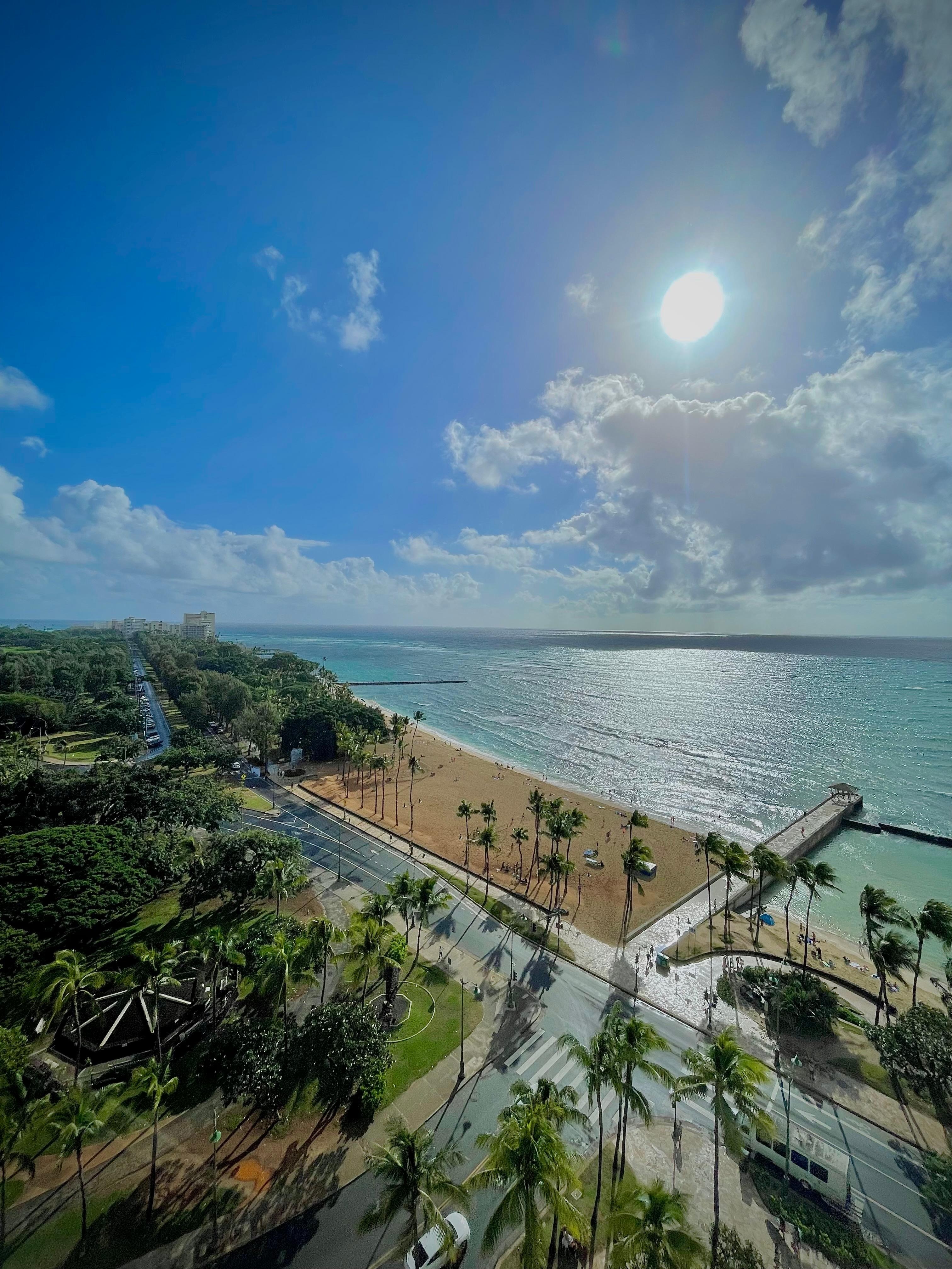 ワイキキホテル群の左端に位置し、カピオラニ公園もすぐそこ。賑やかさとのんびりさの両方が楽しめます。