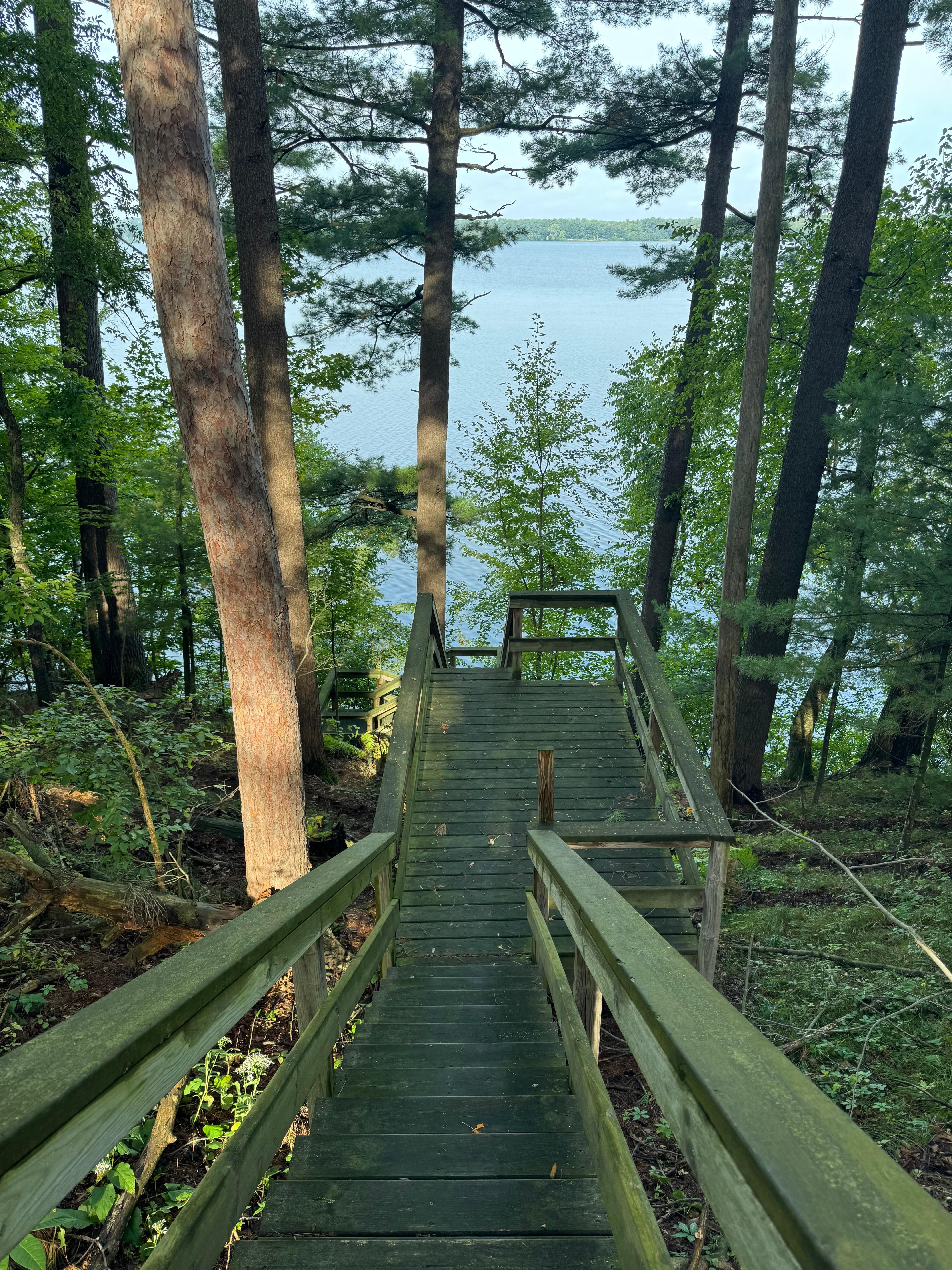 Stairway to the dock and lake