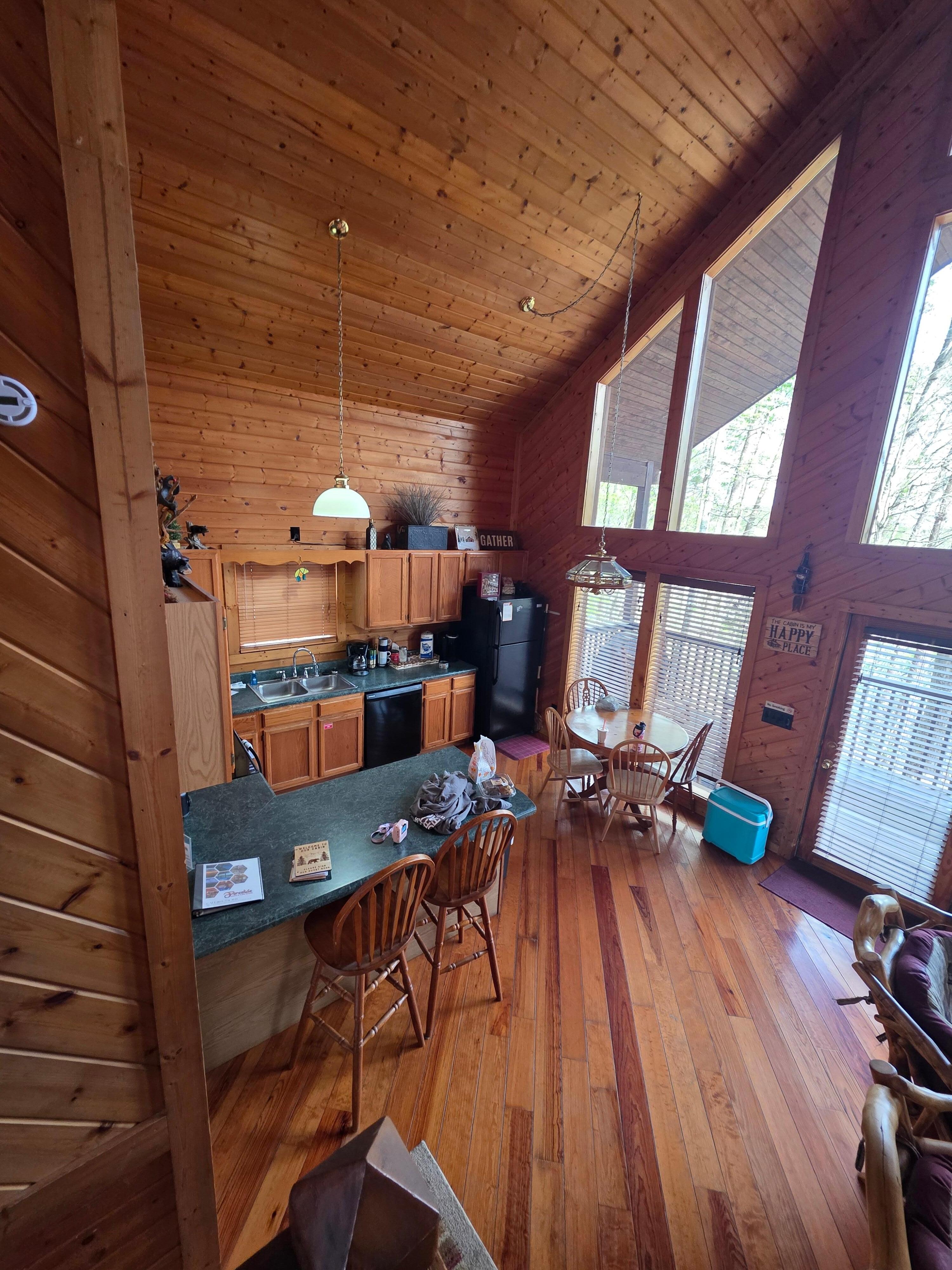 To the left of the walk way in (kitchen) 