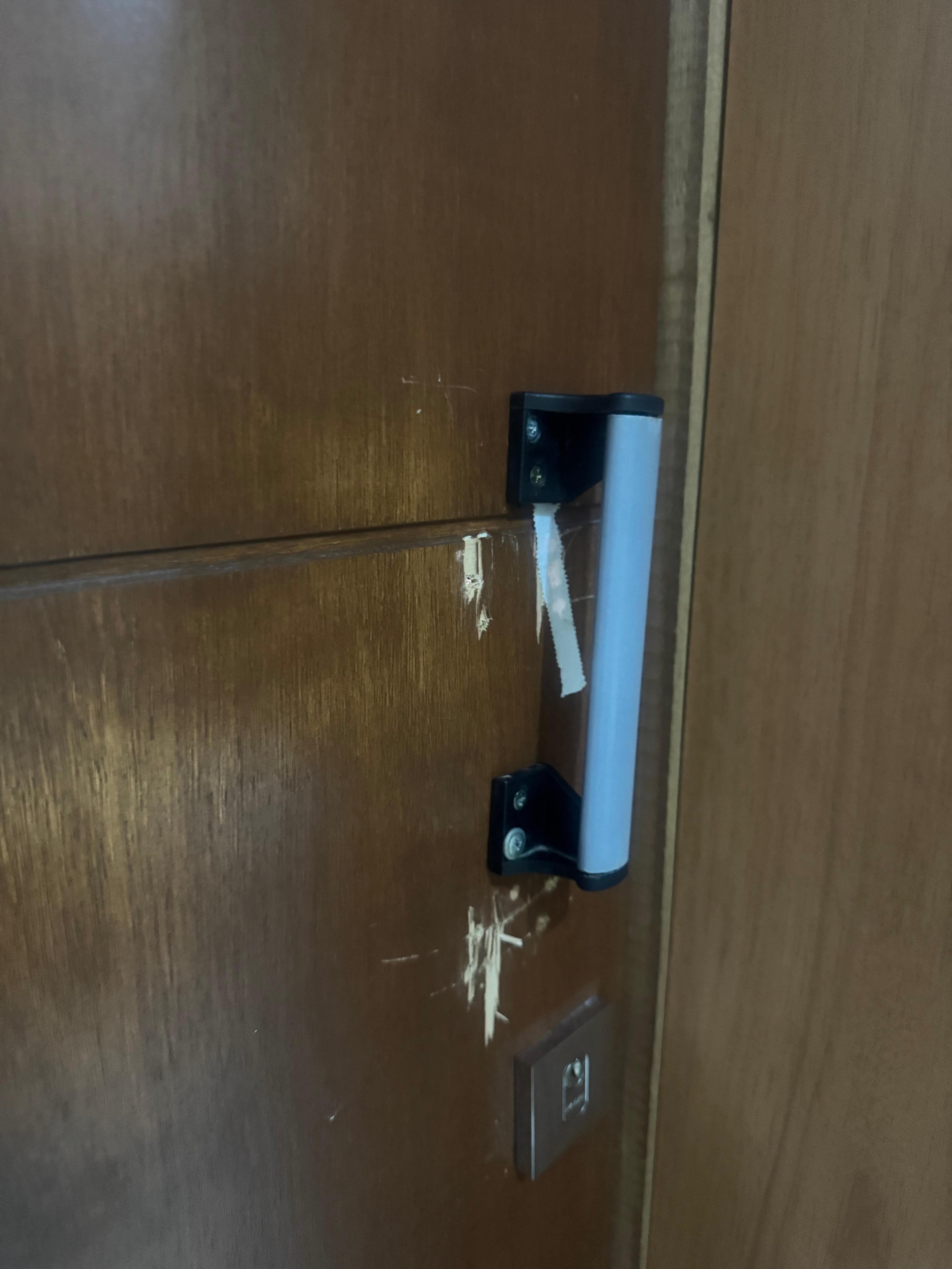 Paper covers hole on the door this pic is from inside the room.