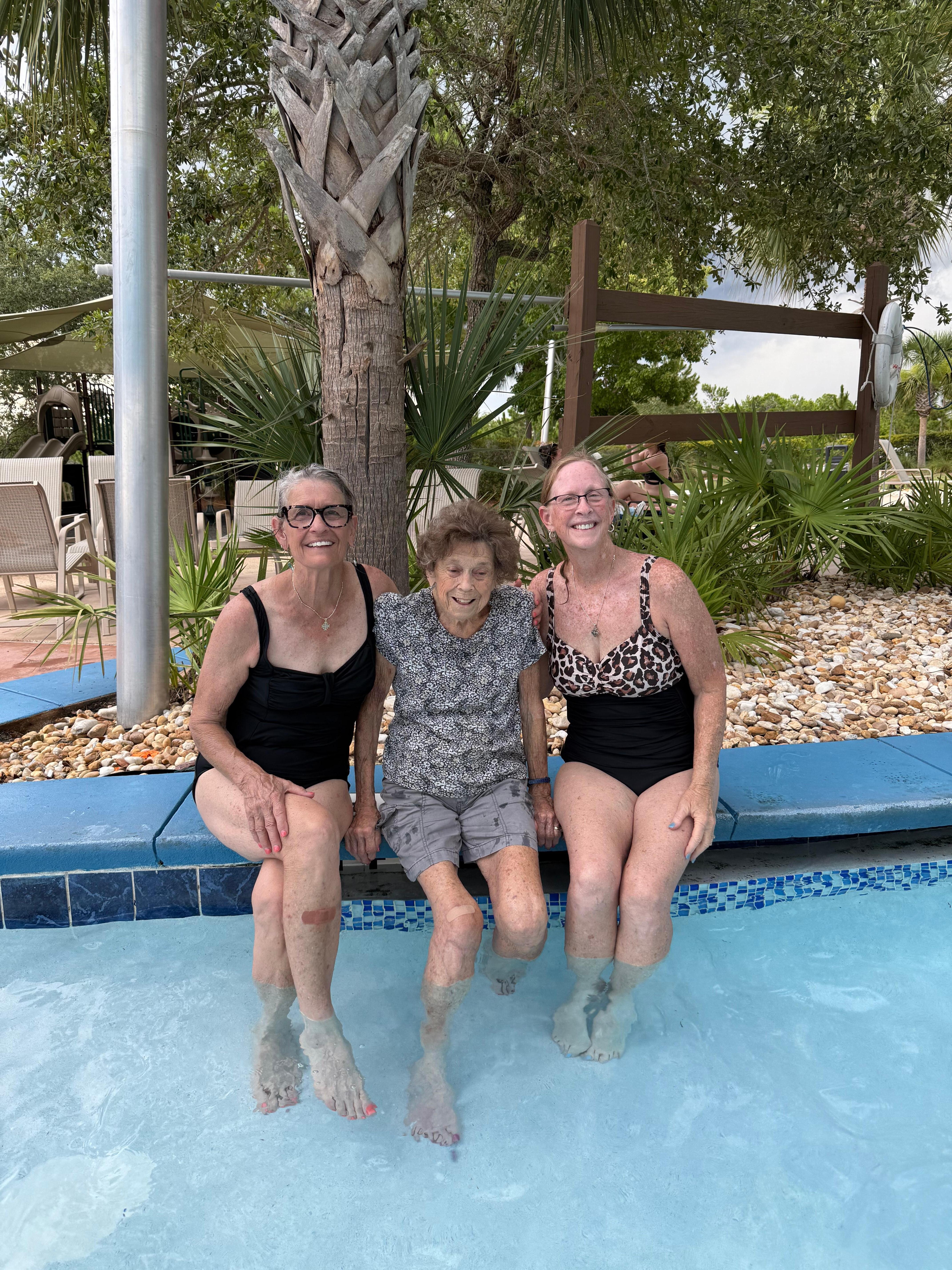 Easy pool to get our 93 y/o mom into! Even has a tent over that part to keep her out of sun. Kids liked it a lot too!!