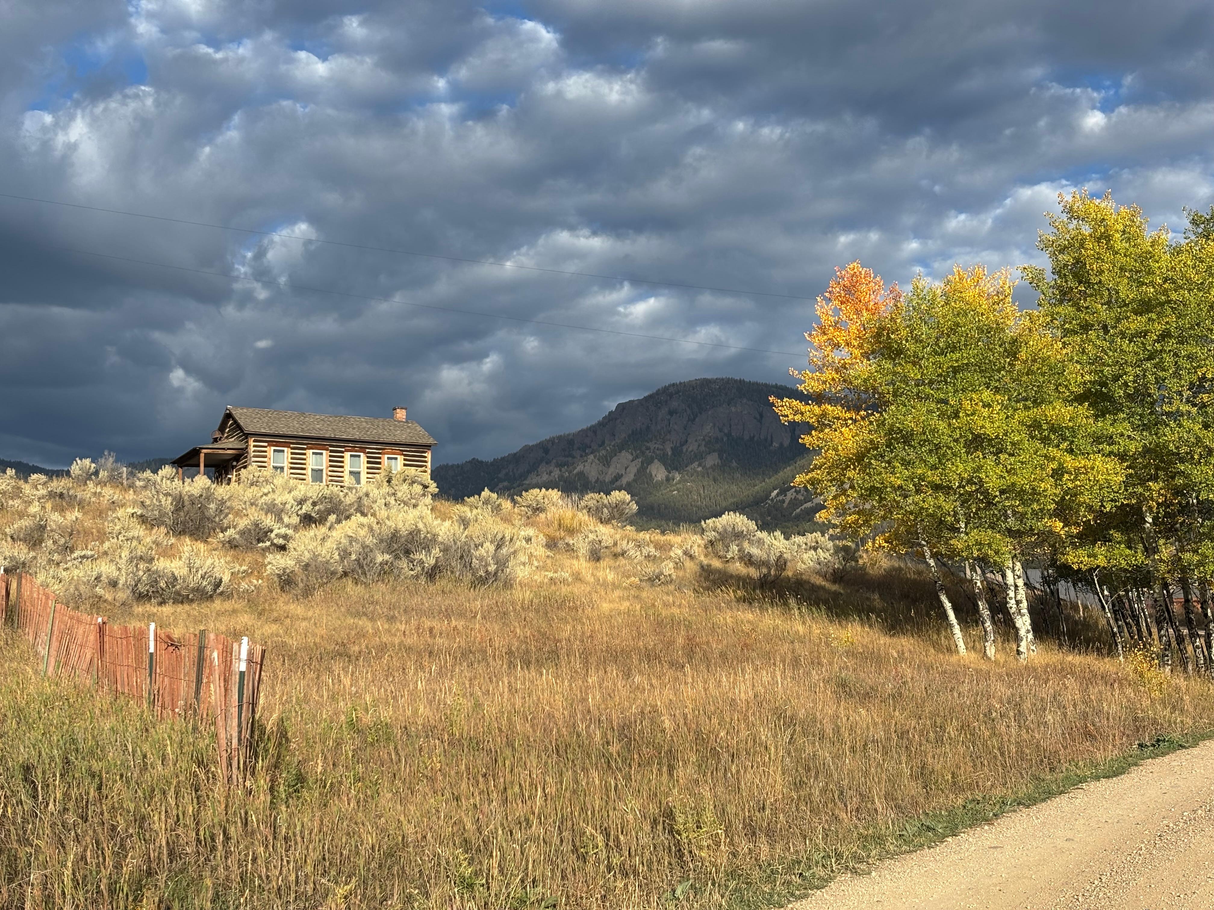 View of cabin from down the slope