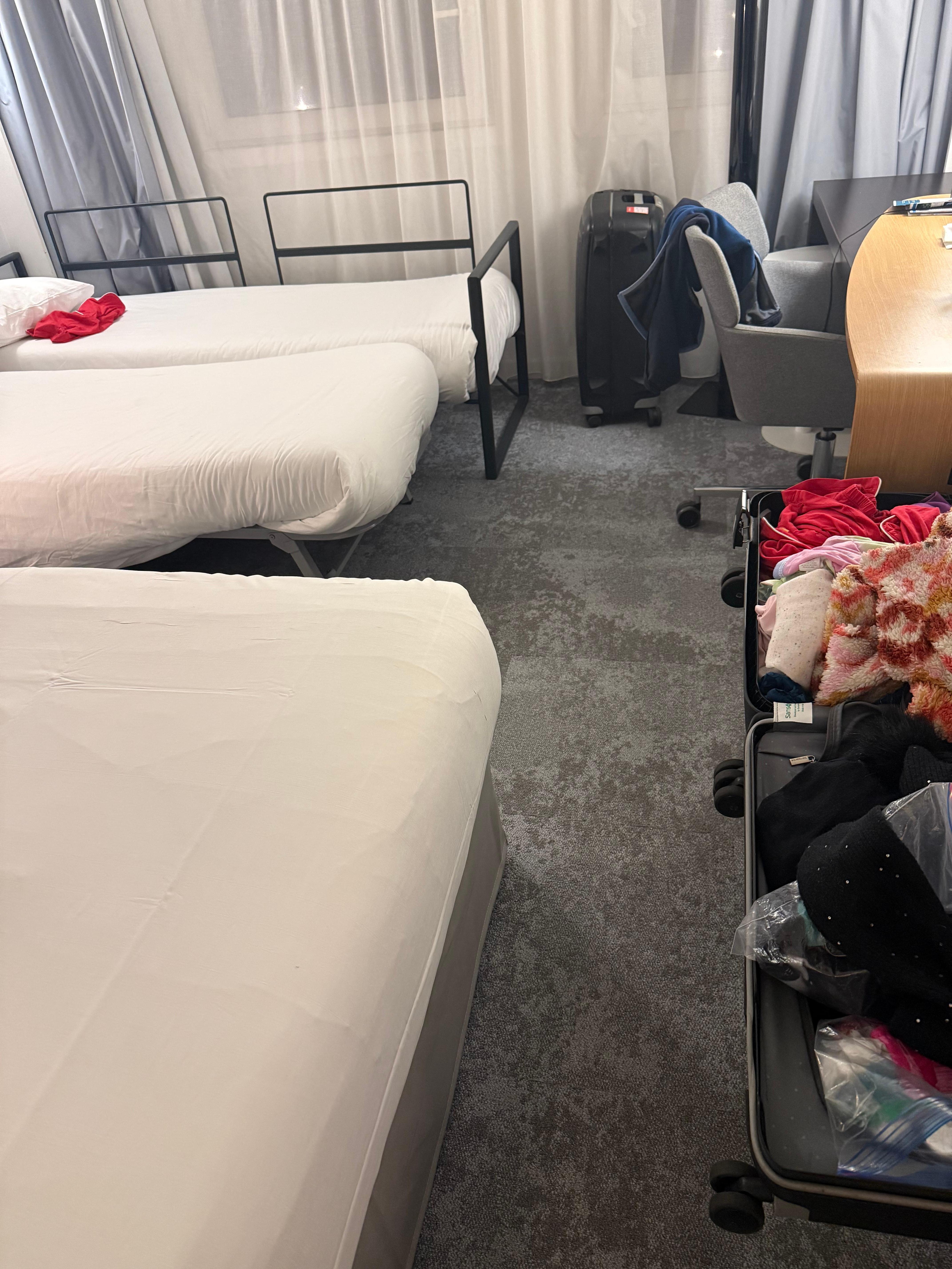 We were supposed to have double beds and we had a bed and two cots which were extremely uncomfortable. Room smaller than advertised. 