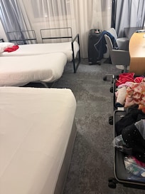 We were supposed to have double beds and we had a bed and two cots which were extremely uncomfortable. Room smaller than advertised.