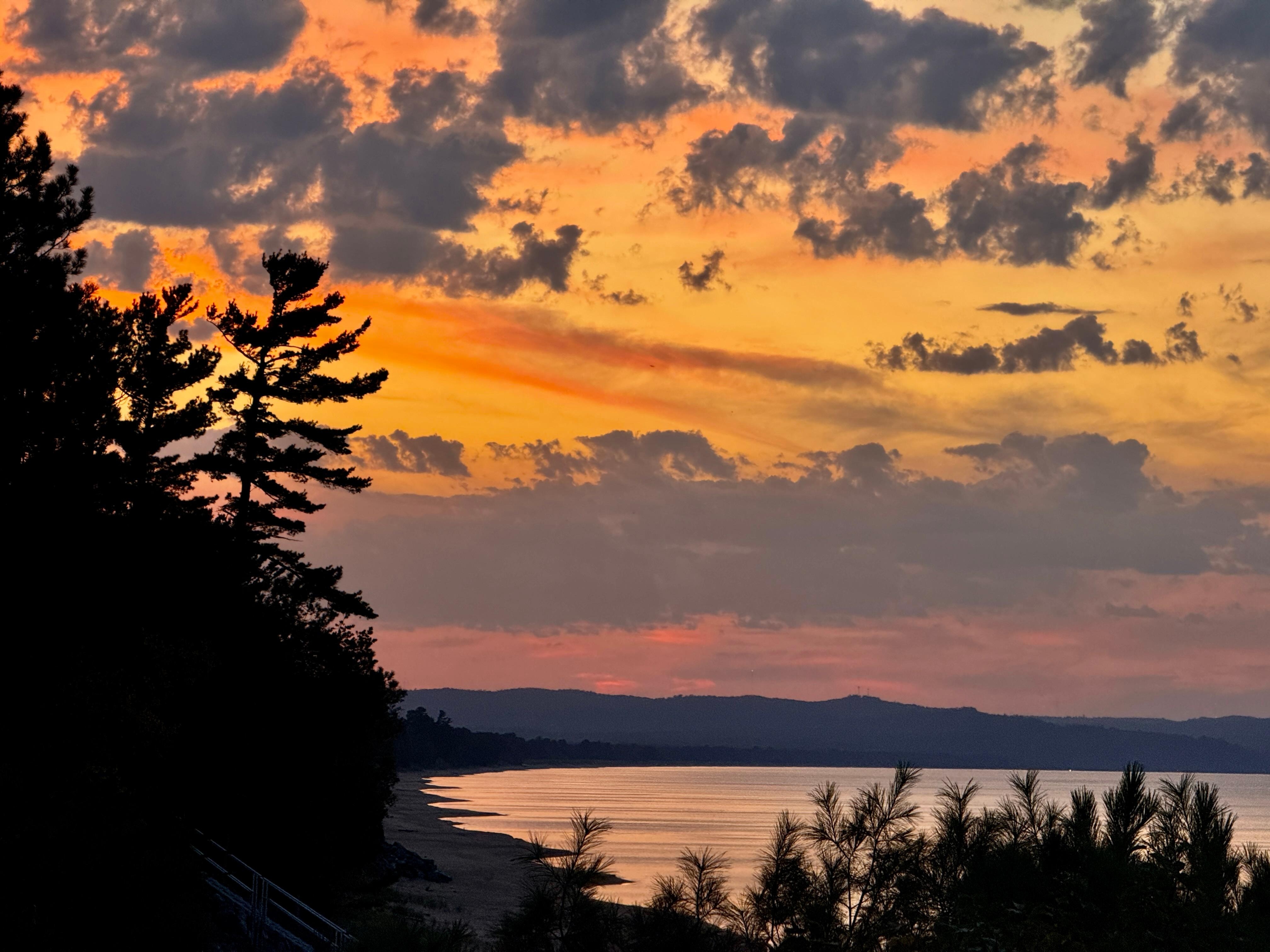 The sunset on our first night, taken from inside the house looking out at Marquette.