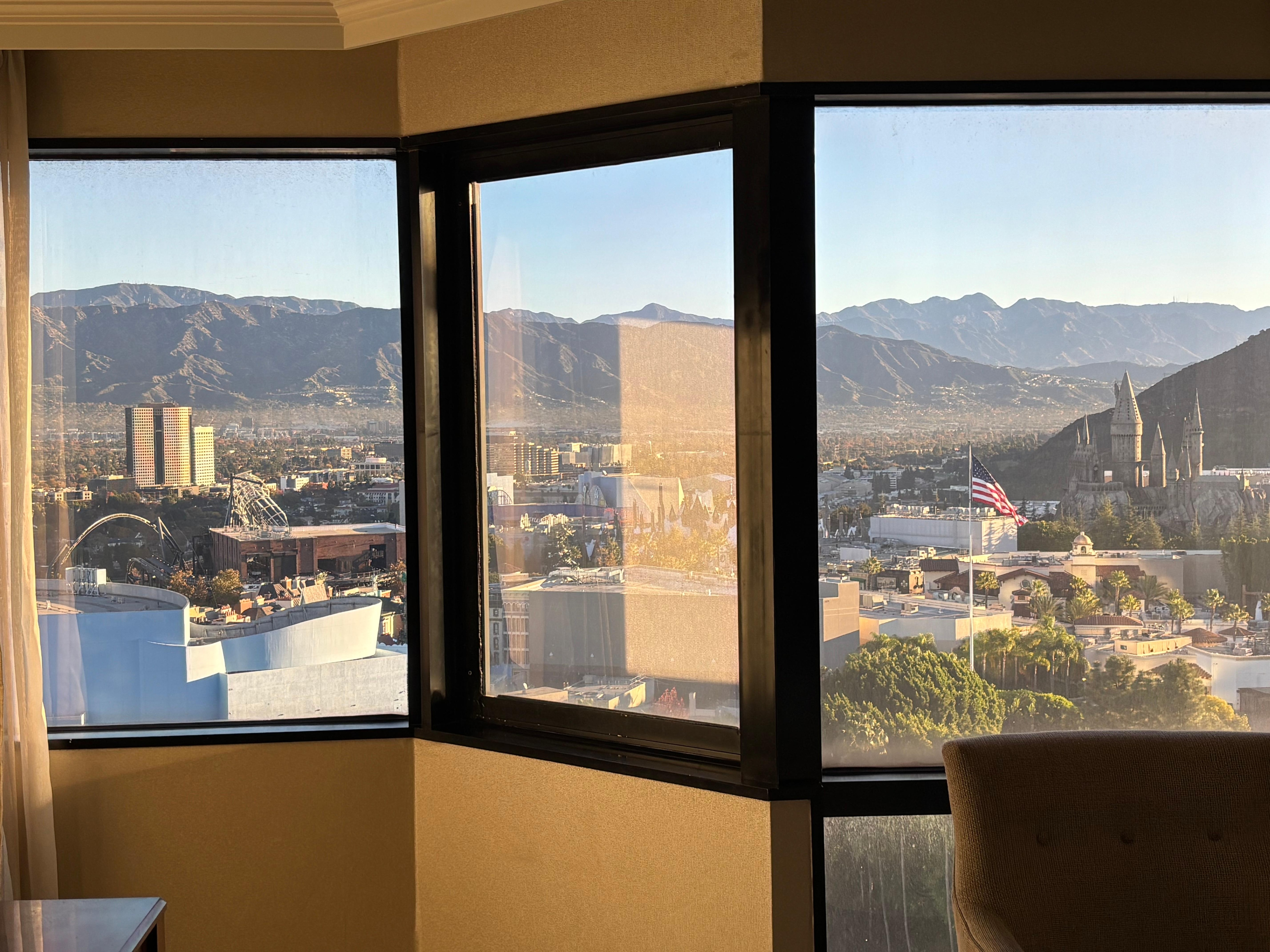 19th floor room with a theme park view.