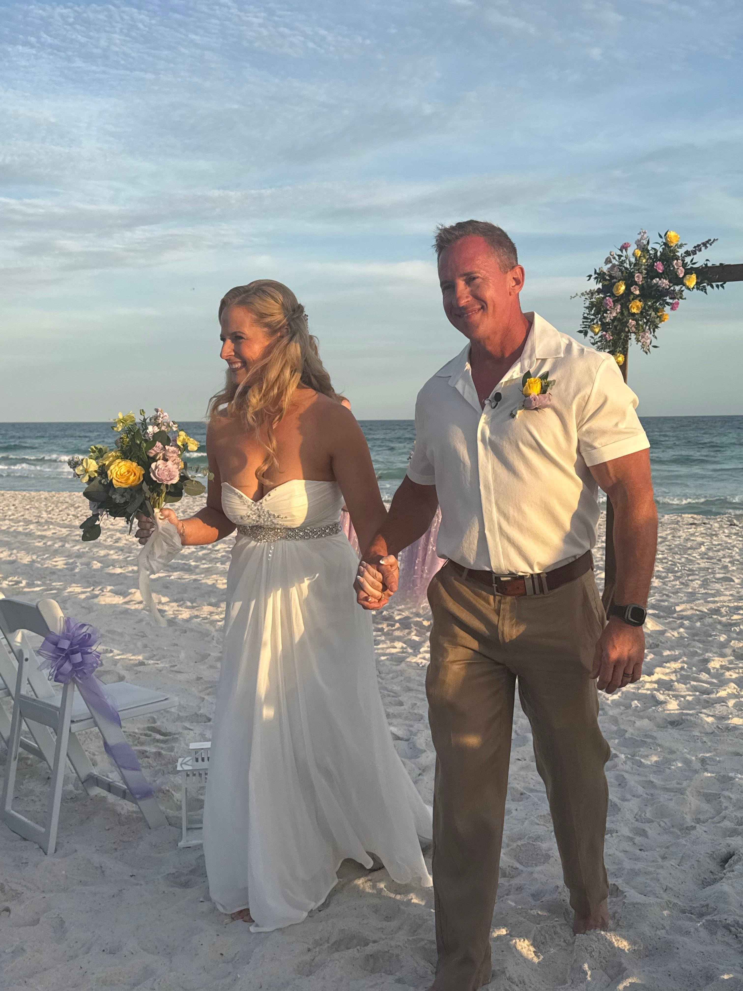 On the beach in front of condo.  