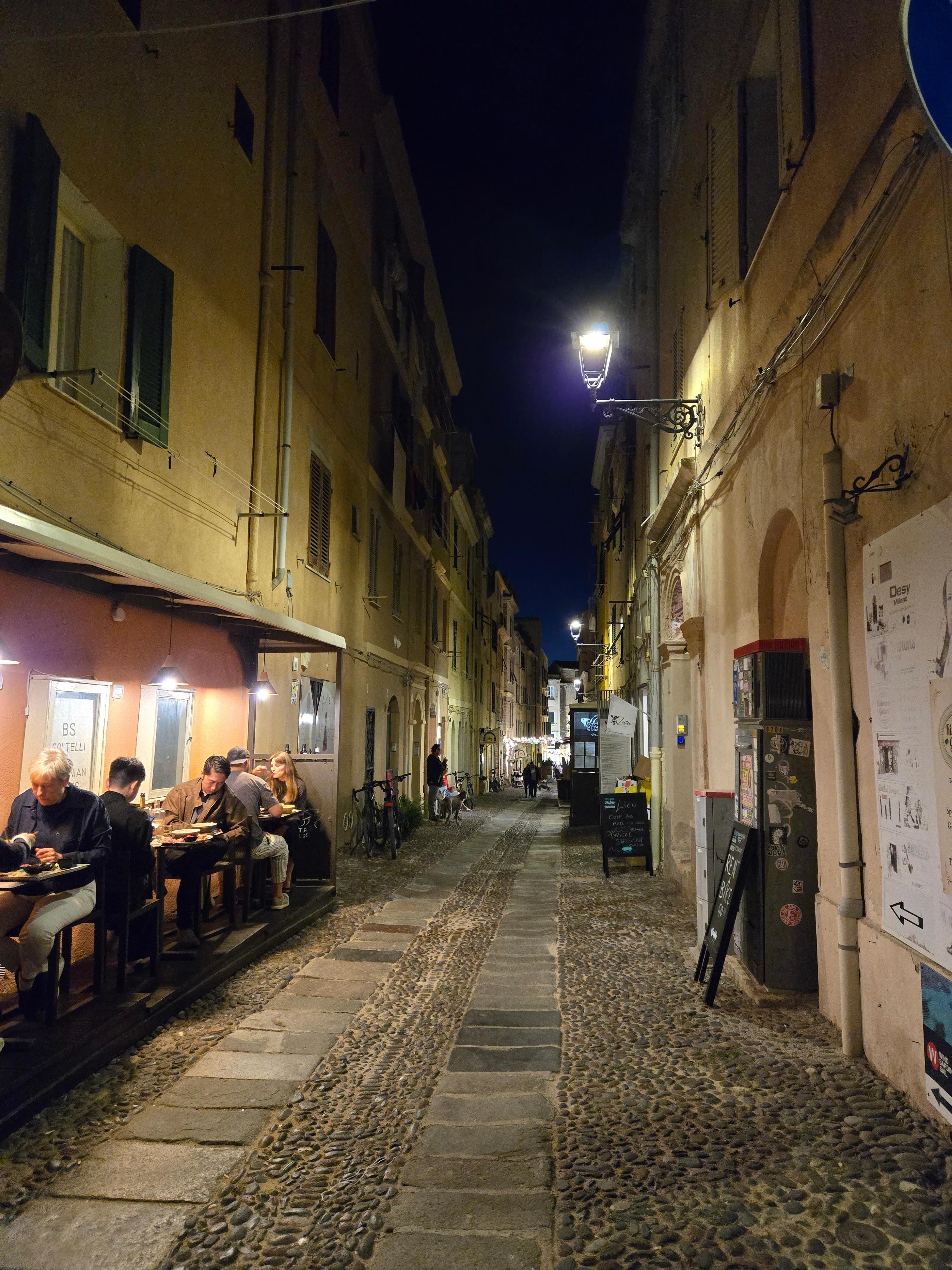 Street of Alghero at night.