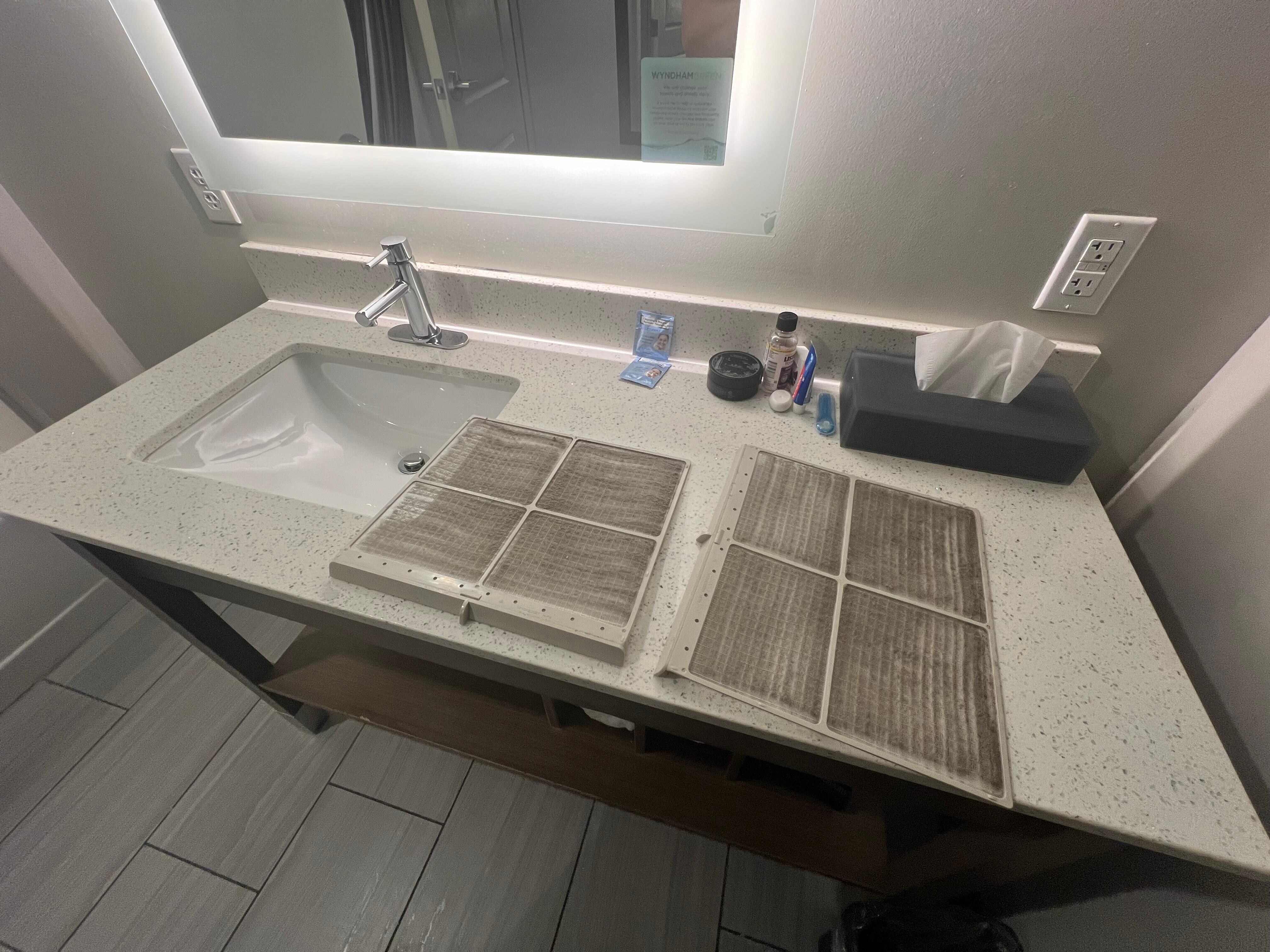 Absolutely disgusting filters from the in room A/C unit. Mold present.