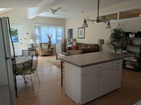 Open kitchen, dining & living room