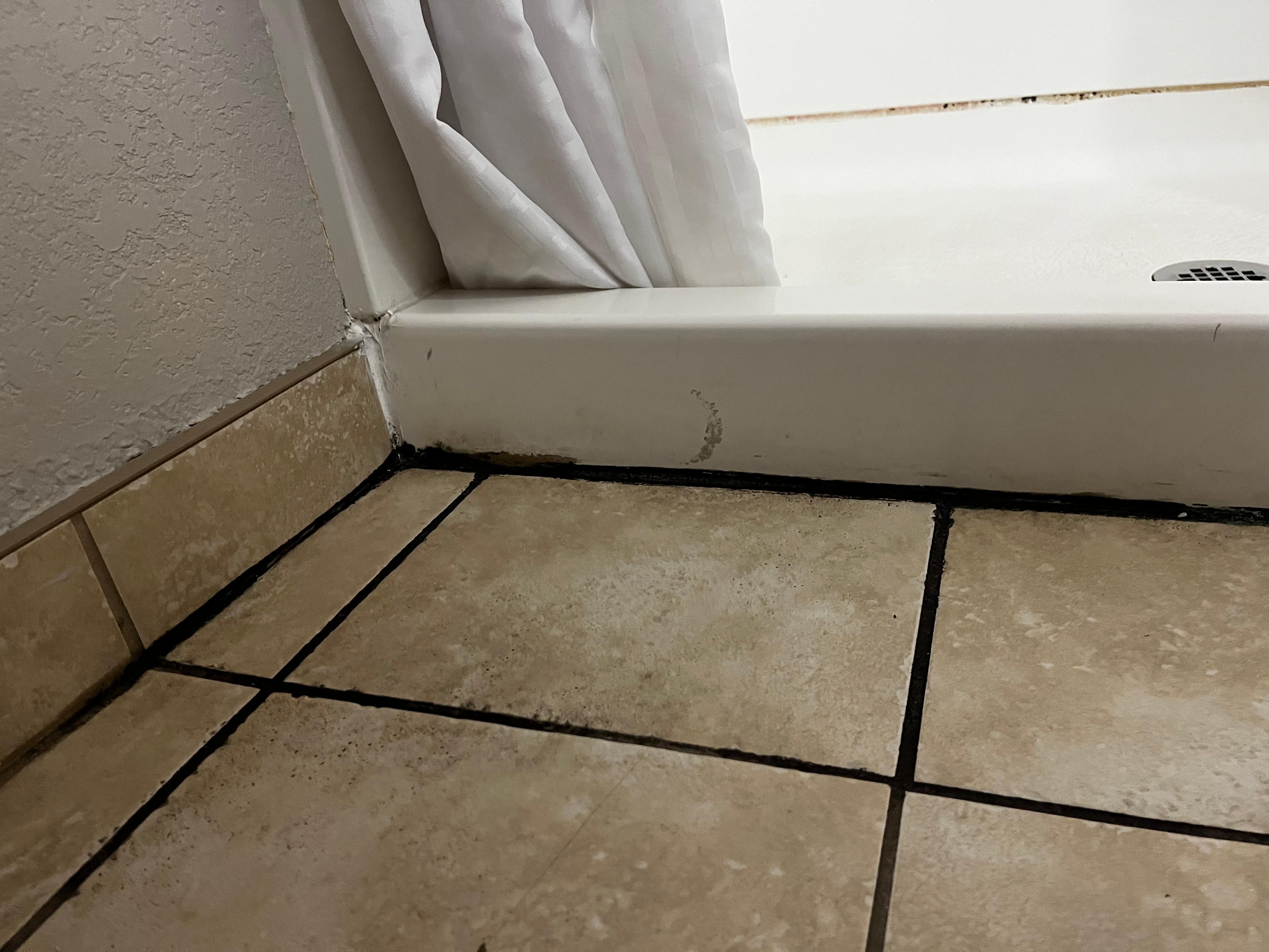 Bathroom floor needs some cleaning. 