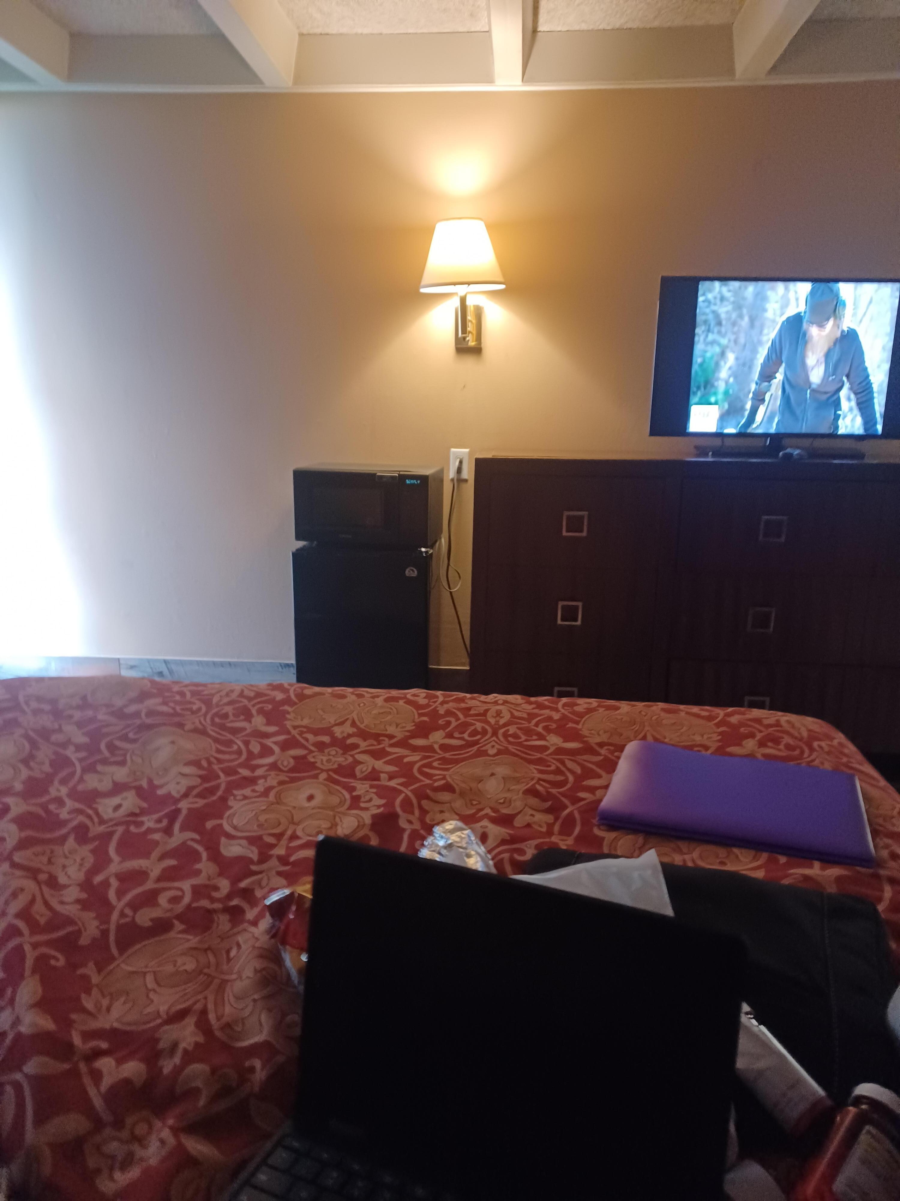 Microwave, fridge combo, Light for room/ tiny TV