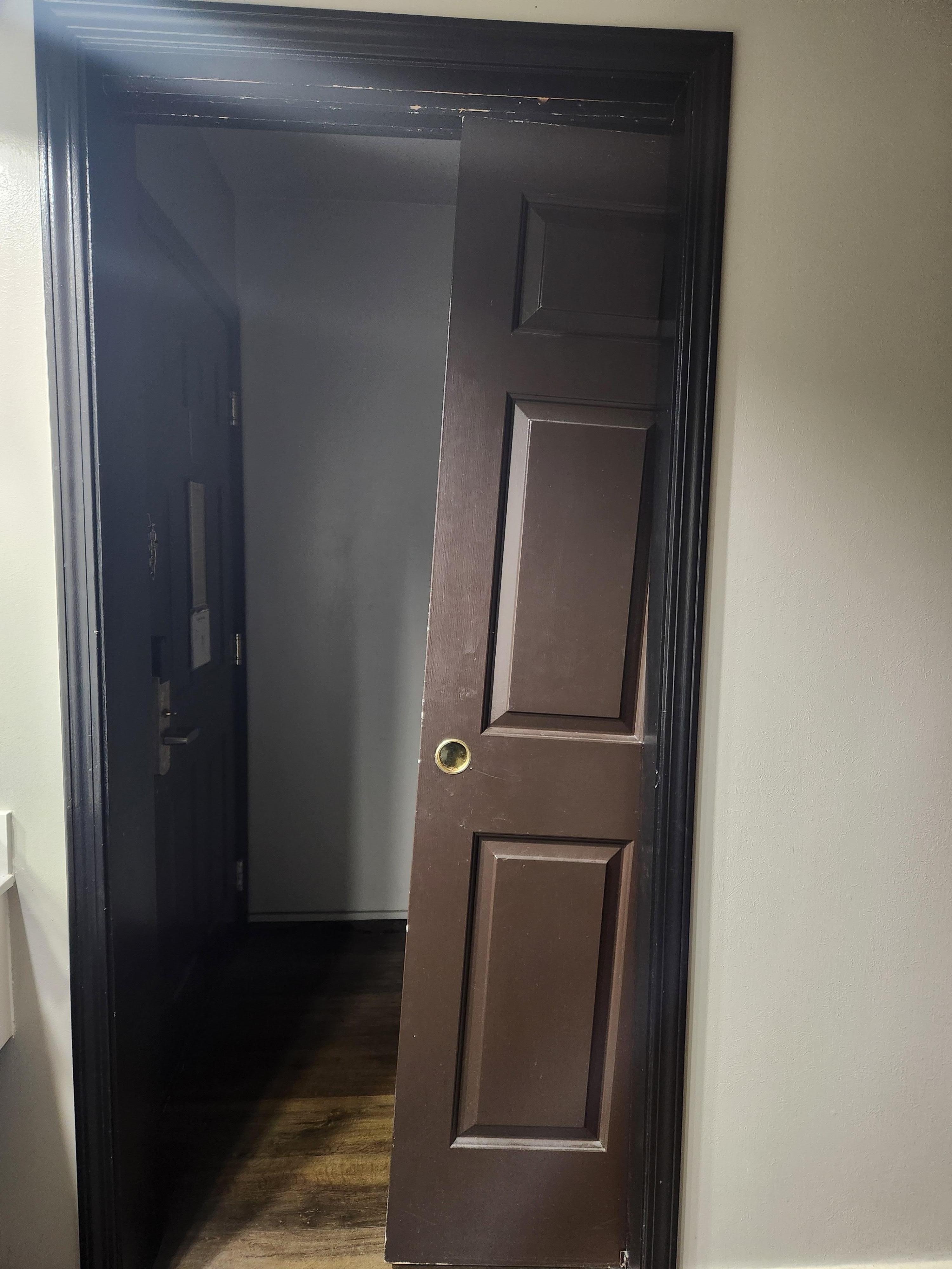 Maintenance person came to fix it but it needed new hinge.  He couldn't fix it at this time.  We couldn't open or close the door