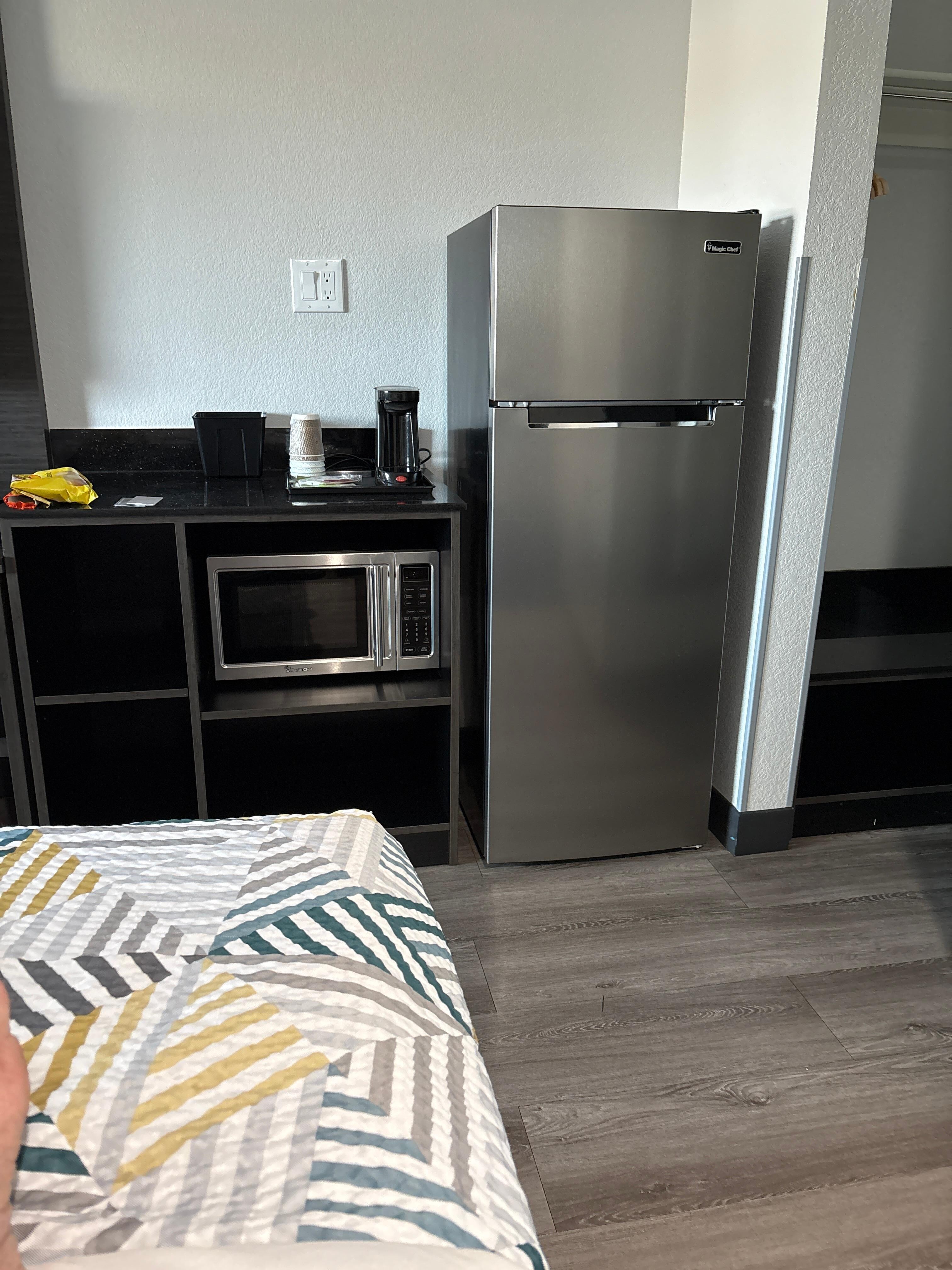 It was nice to see a big refrigerator, microwave and a coffee maker.