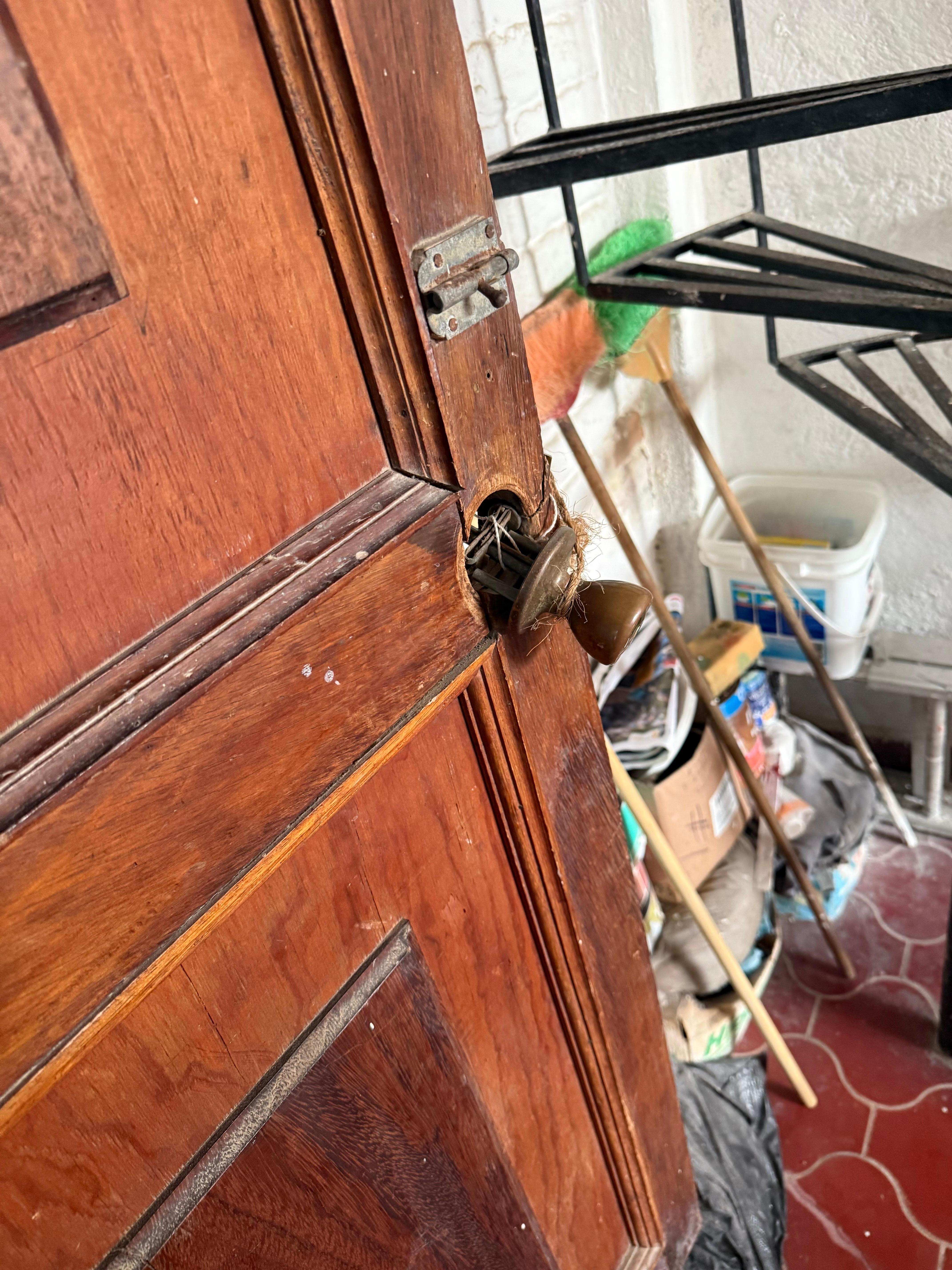 Broken laundry room door. 