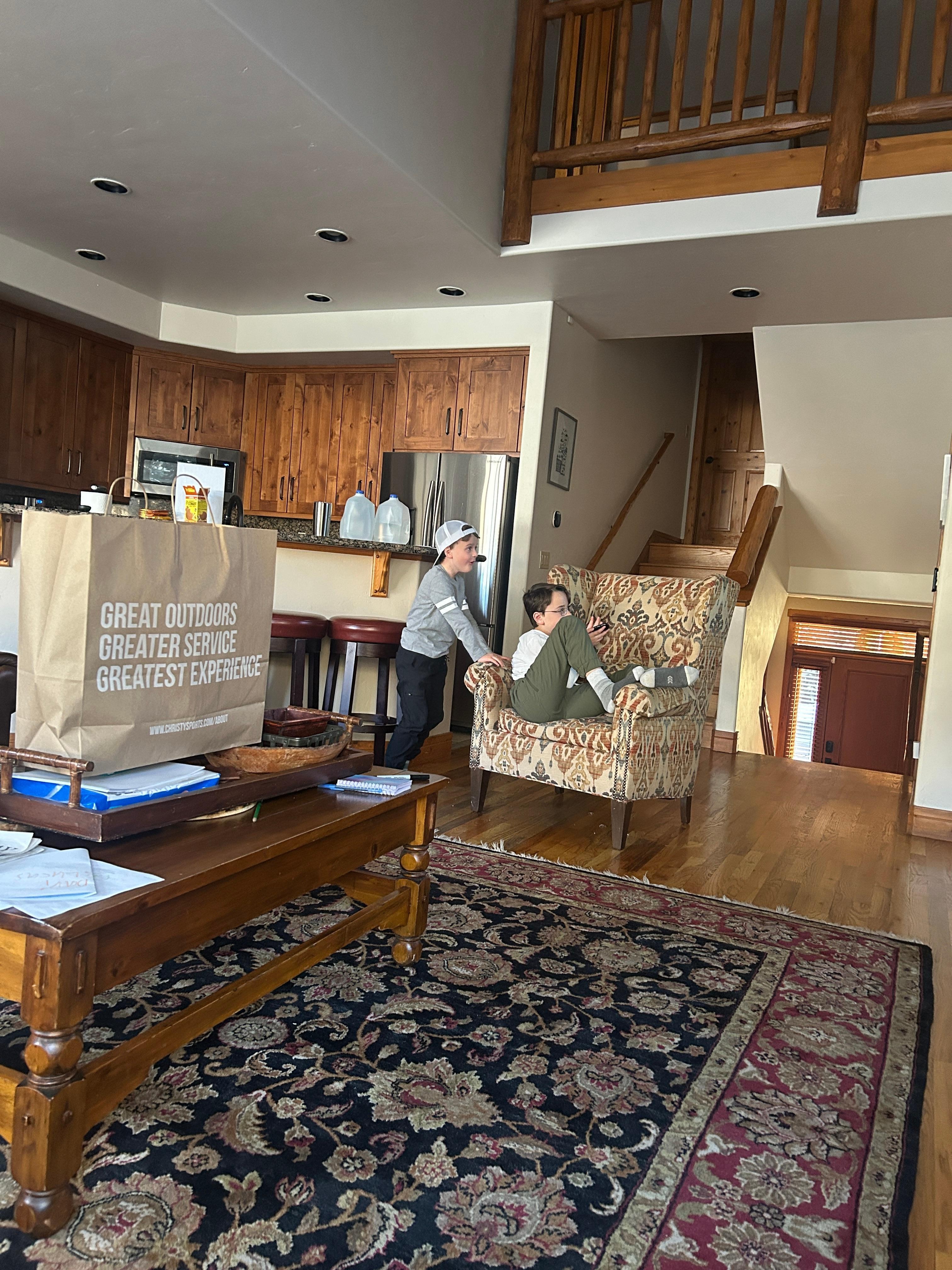 Lots of common area.  Dining table seated 8 people.  The living room has a good deal of comfortable lounging.  The kitchen is very well equipped.
