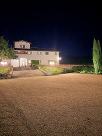 Villas at night.