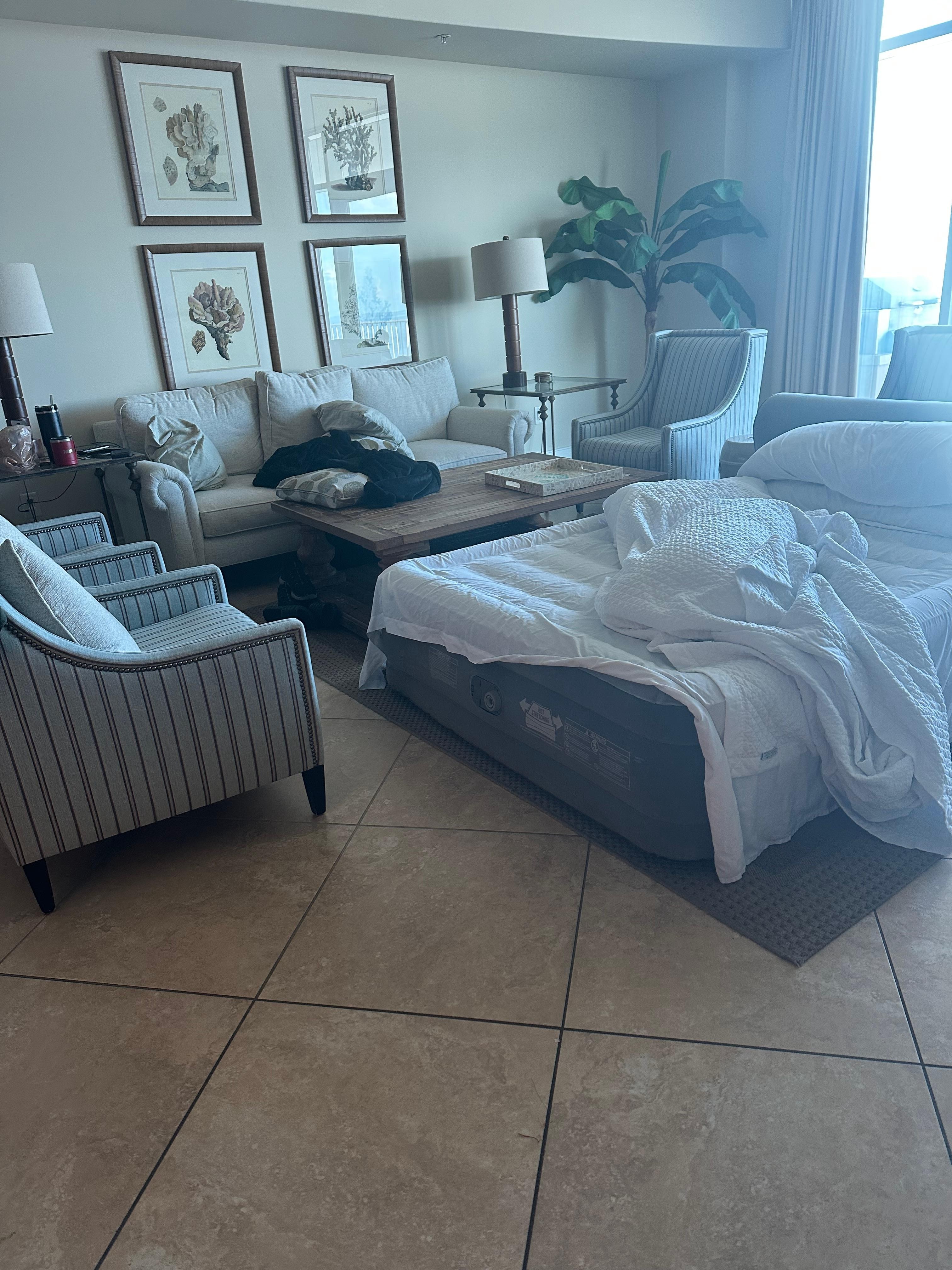 Blow up mattress we had to use, as unit was missing sleeper sofa. Pricket Properties told us they would fix the issue the next day, then ghosted us. 