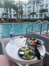 Food delivered right to our lounge chairs from the delicious restaurant