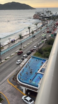 View of the sunset and infinity pool.
