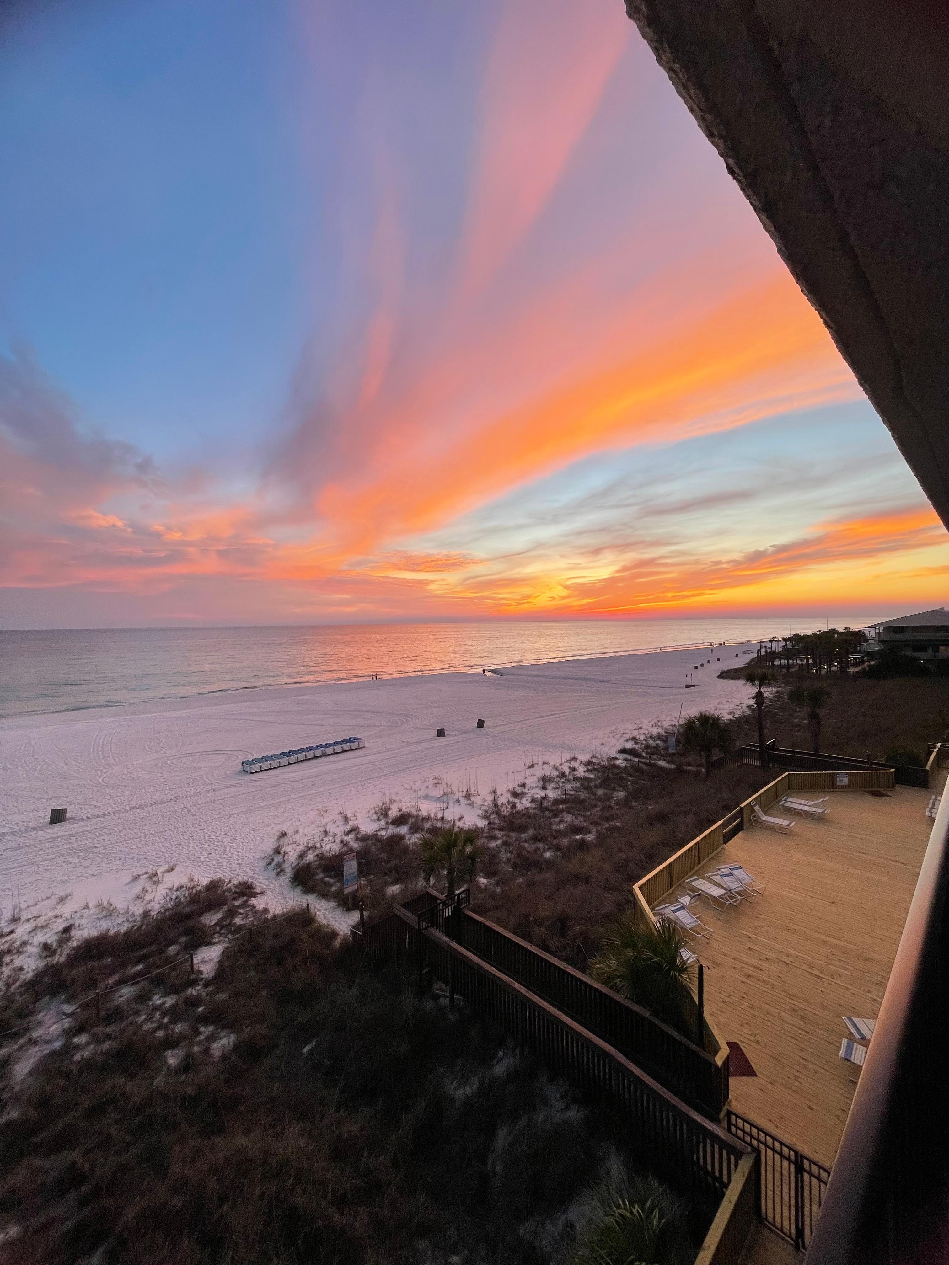 View of pool deck from the balcony. 