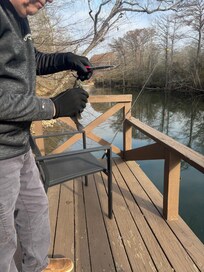 Catching blue gill on the dock.