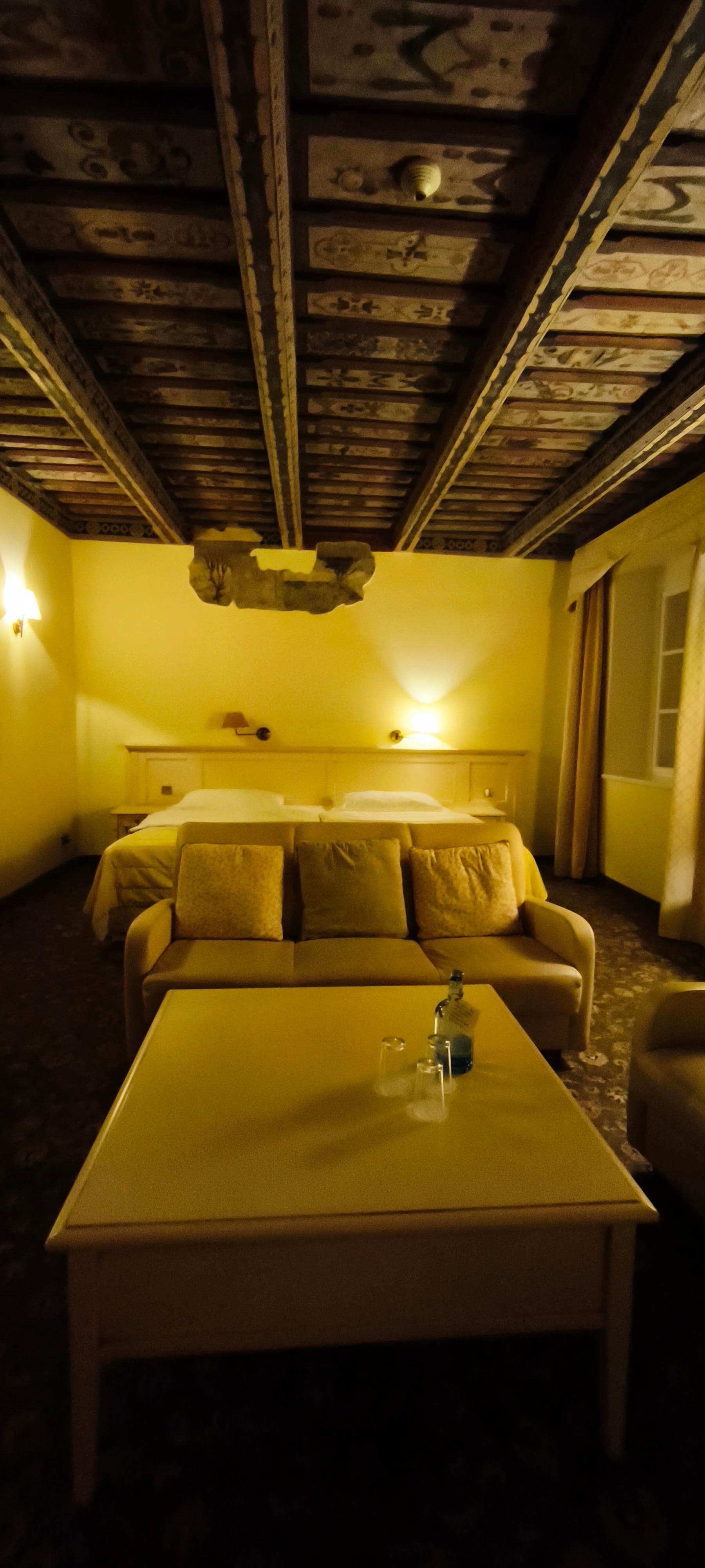 The massive bed, living area